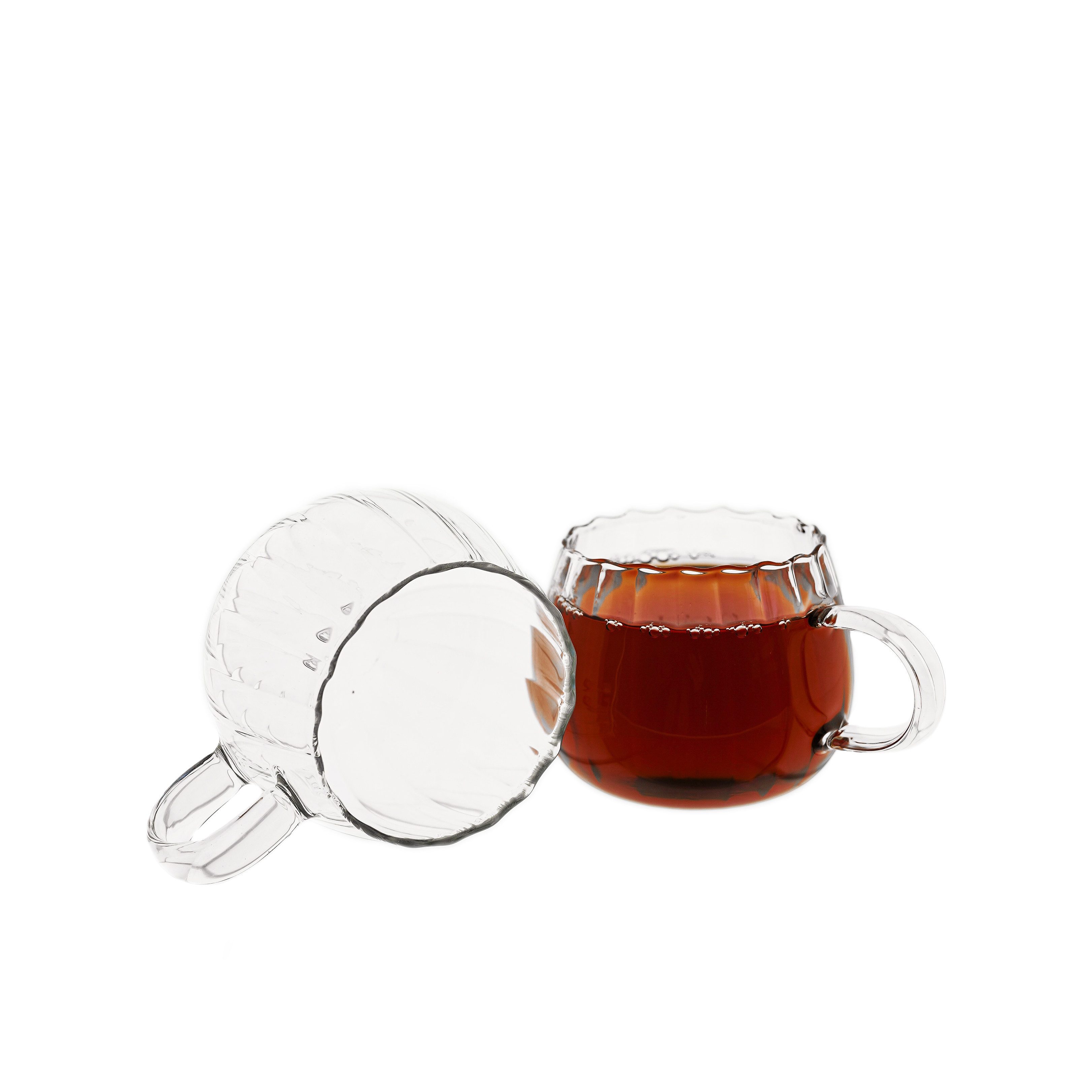 Mulex Gläser-Set mit Henkel 250 ml - Hitzebeständiges Glas mit Riffle-Design, 2-tlg., Glas