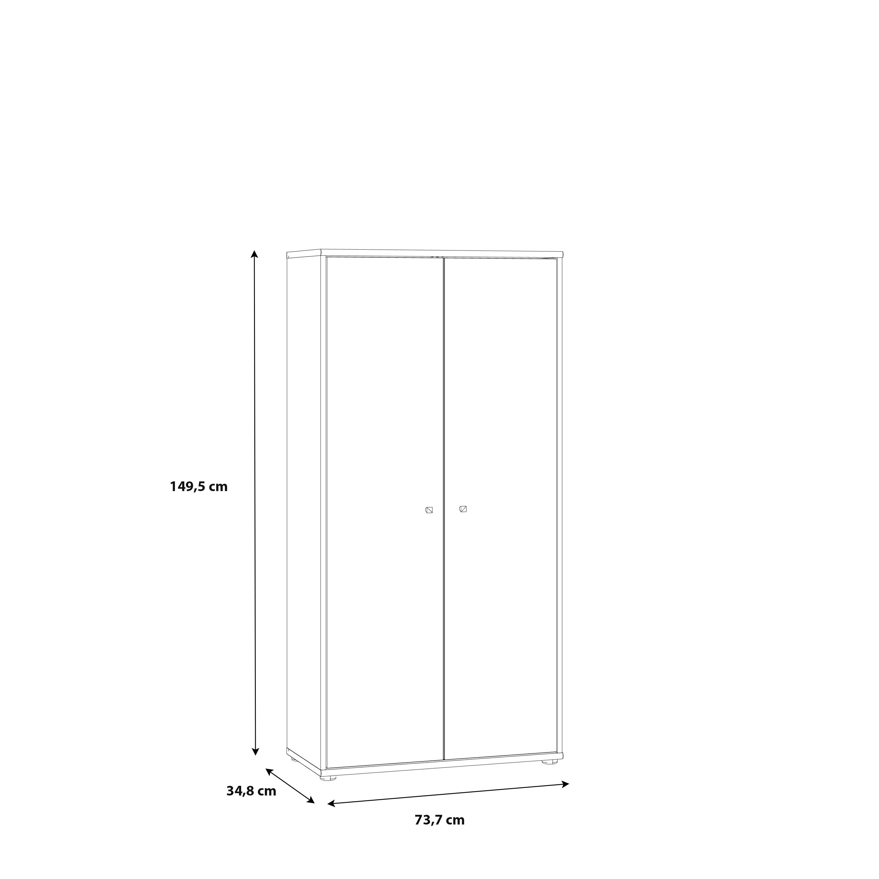 möbelando Aktenschrank Tembi 2 aus in Weiß Moderner Tiefe Konstruktionsboden 73,7 cm, 3 cm, und Holztüren, 34,8 Schrank mit Einlegeböden. 149,5 cm Spanplatte Höhe Breite 1