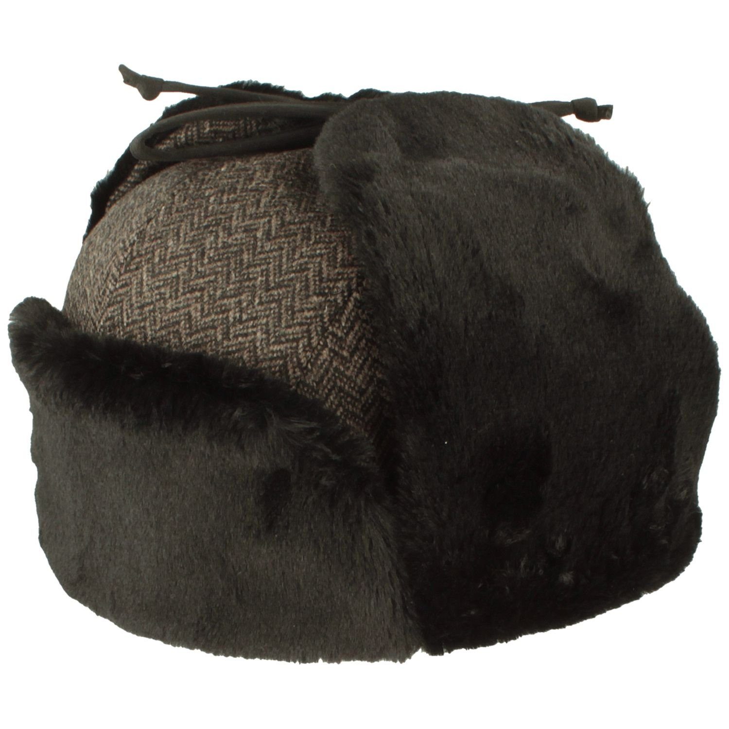 Mayser Schirmmütze Fliegermütze aus Wolle Ohrenklappen & Kunstfell mit 8764/schwarz