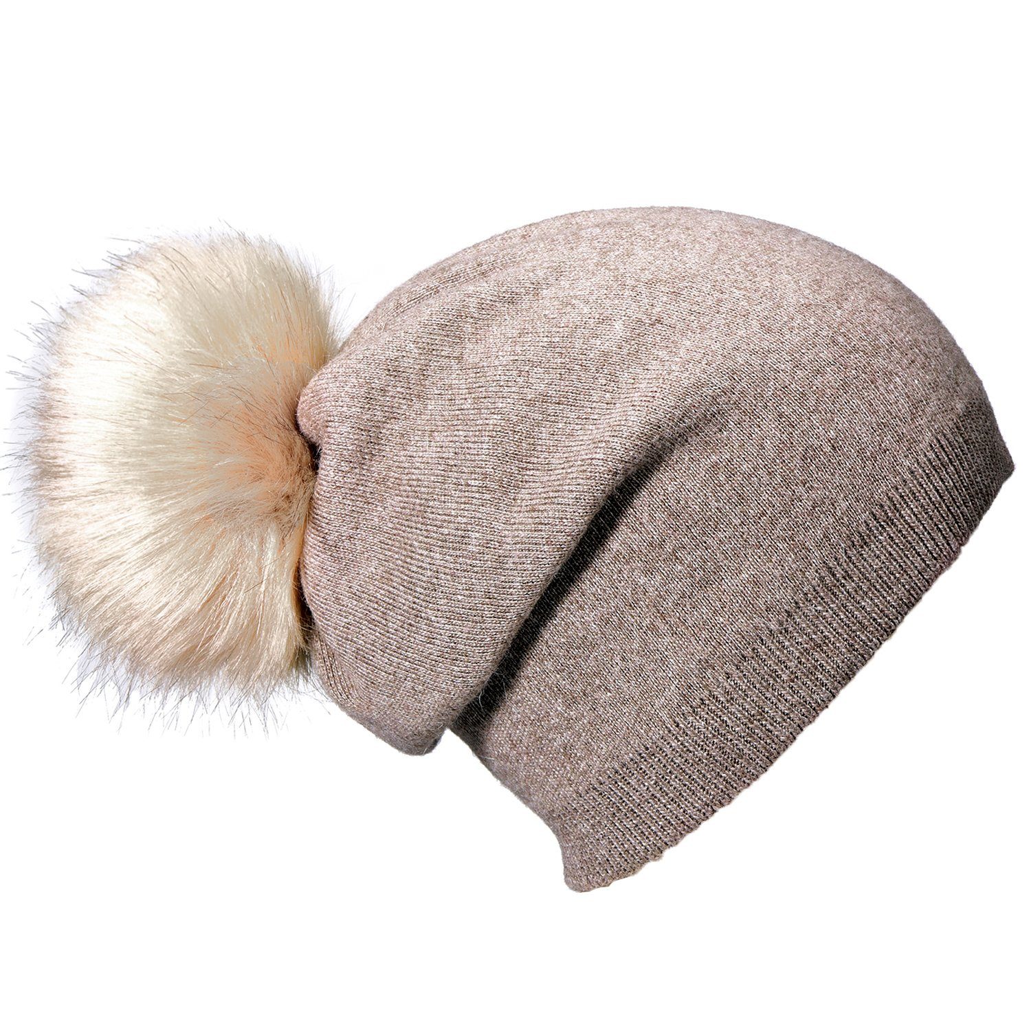 abnehmbaren Wintermütze, DonDon (Packung, hellbraun 1-St) mit Beanie Wintermütze Bommel Mütze