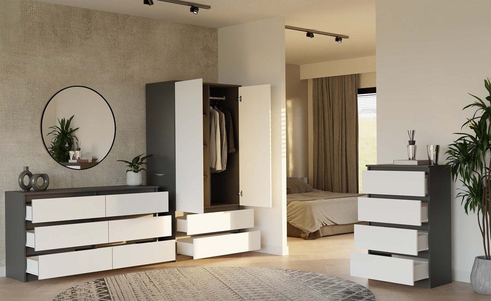Raumhirsch Furniture Kleiderschrank Schrank, Kleiderschrank, Garderobenschrank (Metall-Kleiderstange, 4 Einlegeböden) (viele Farbvarianten - Maße: 50 x 90 x 180 cm) - Hochwertig & stabil