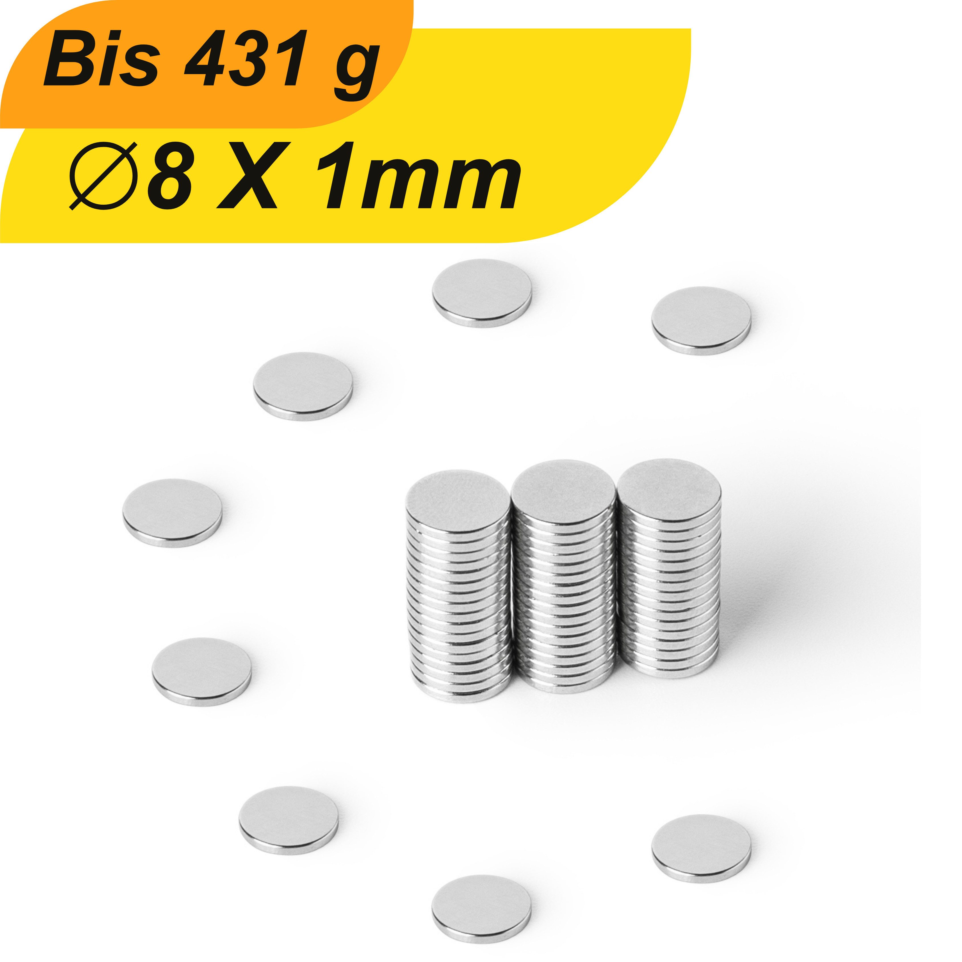 Magnet Neodym Magnet 8mm x 1mm Supermagnete hohe Haftkraft Scheibenmagnet