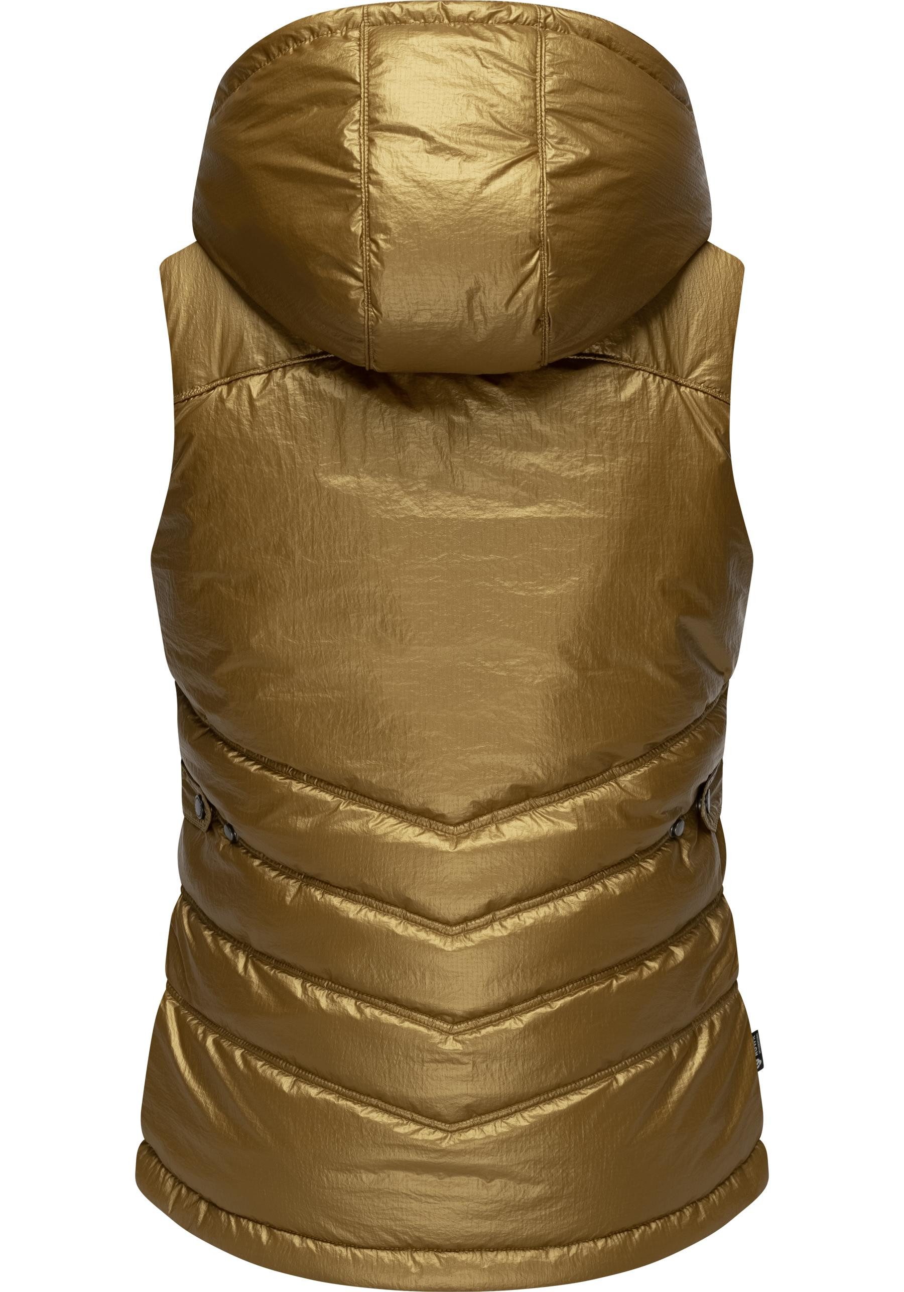 Ragwear Steppweste Hesty Bling Wasserdichte Outdoor-Weste mit abnehmbarer Kapuze