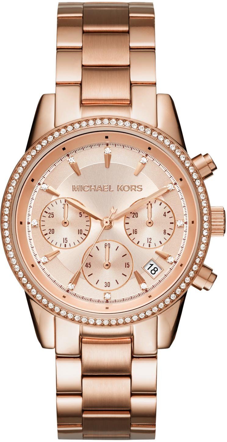 MICHAEL KORS Chronograph RITZ, MK6357, Quarzuhr, Armbanduhr, Damenuhr, Stoppfunktion, 12/24-Std.-Anzeige