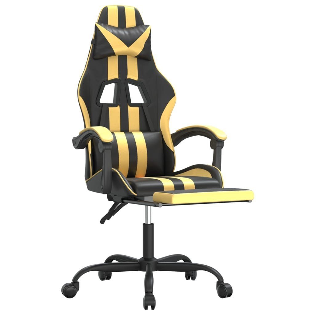 furnicato Gaming-Stuhl mit (1 Kunstleder Golden Fußstütze & St) Schwarz Drehbar