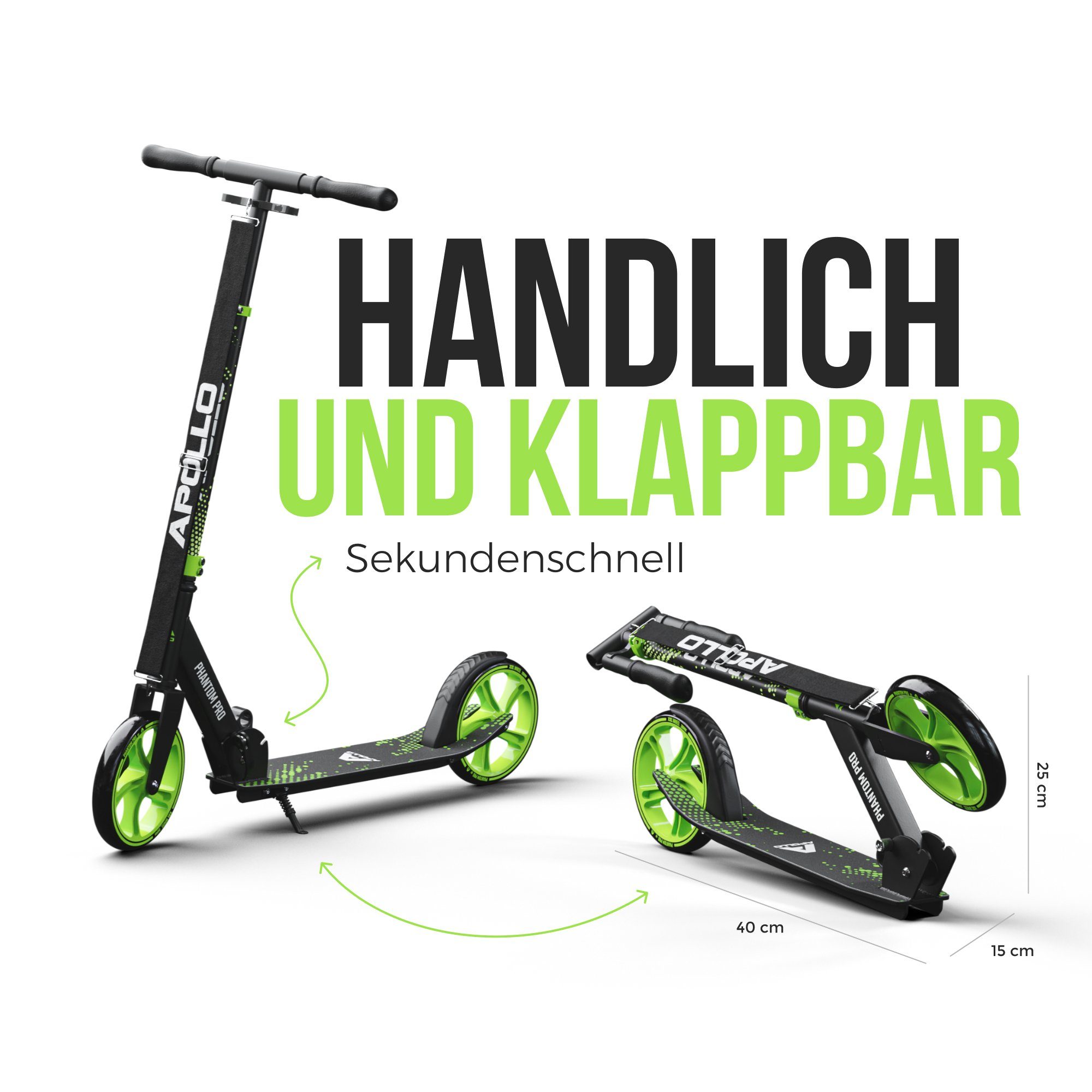 Apollo Cityroller City Scooter - Phantom Pro - Klappbarer City Roller für Kinder, Höhenverstellbar - Tretroller für Erwachsene - Roller