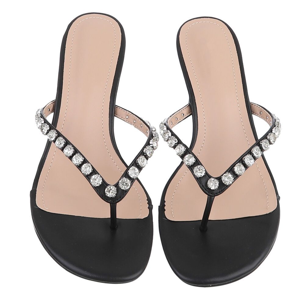 Ital-Design Damen Sandalette mit Schmuckdetails & Absatz Zehentrenner (92002702) Pfennig-/Stilettoabsatz Zehentrenner in Schwarz – Bild 4 von 5