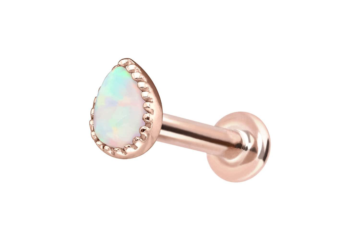 Piercing-Set 14 Karat Gold Labret mit Innengewinde SYNTHETISCHER OPALTROPFEN