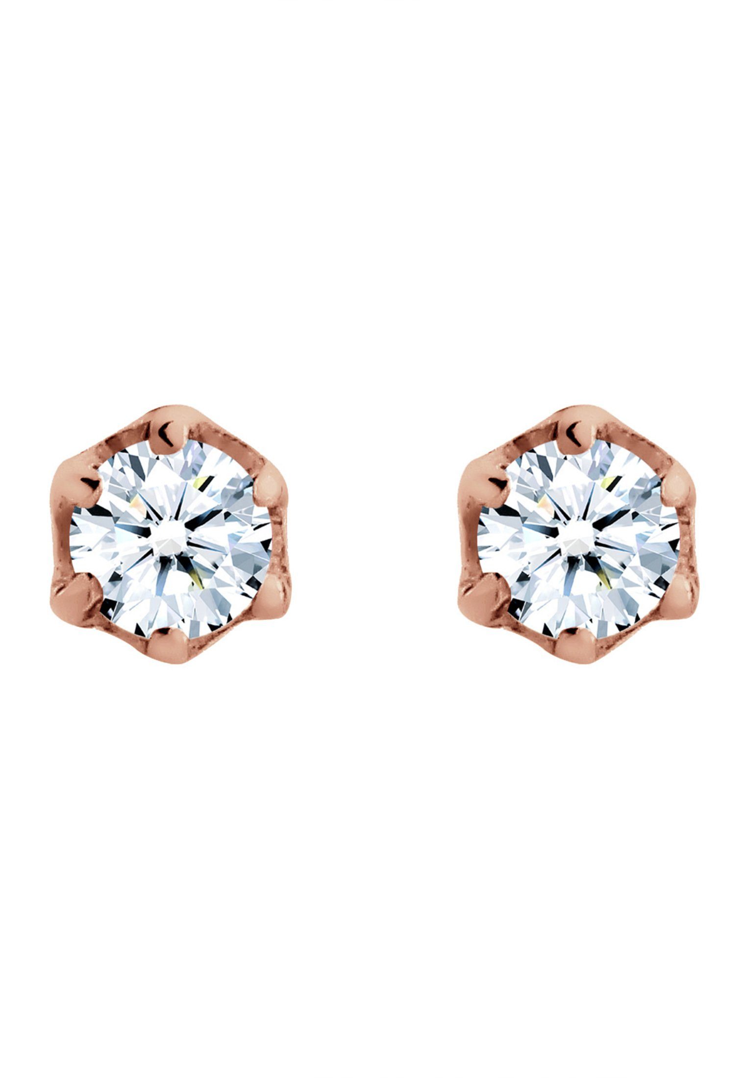 Elli DIAMONDS Paar Solitär Ohrstecker Rosegold Stecker ct. Diamant Silber 925 0.06