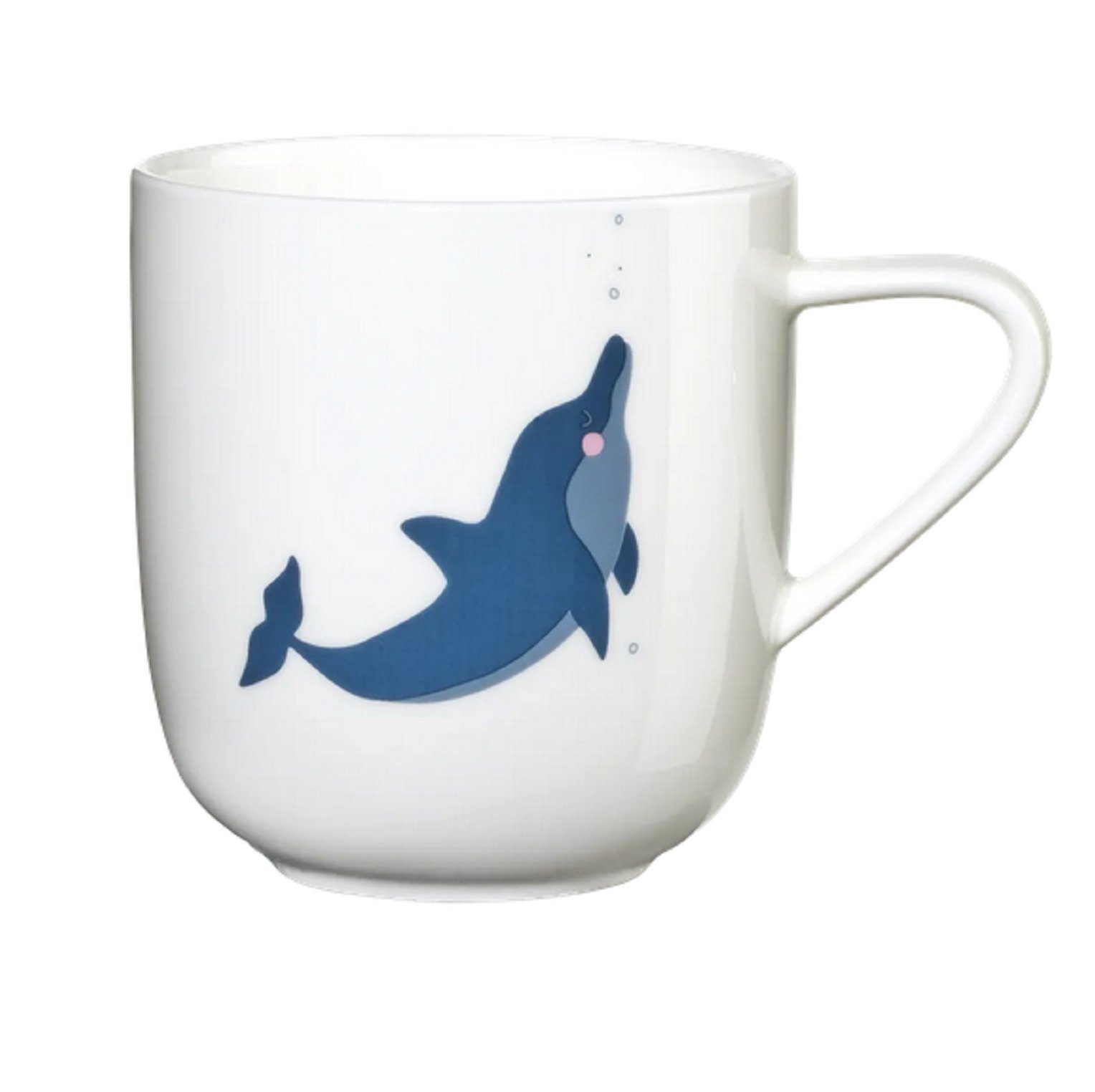 ASA SELECTION Tasse Kindertasse Delfin Dennis, Henkelbecher aus Porzellan, Porzellan, Porzellan, Extrem Stoßfest, Spülmaschinenfest, Made in DE