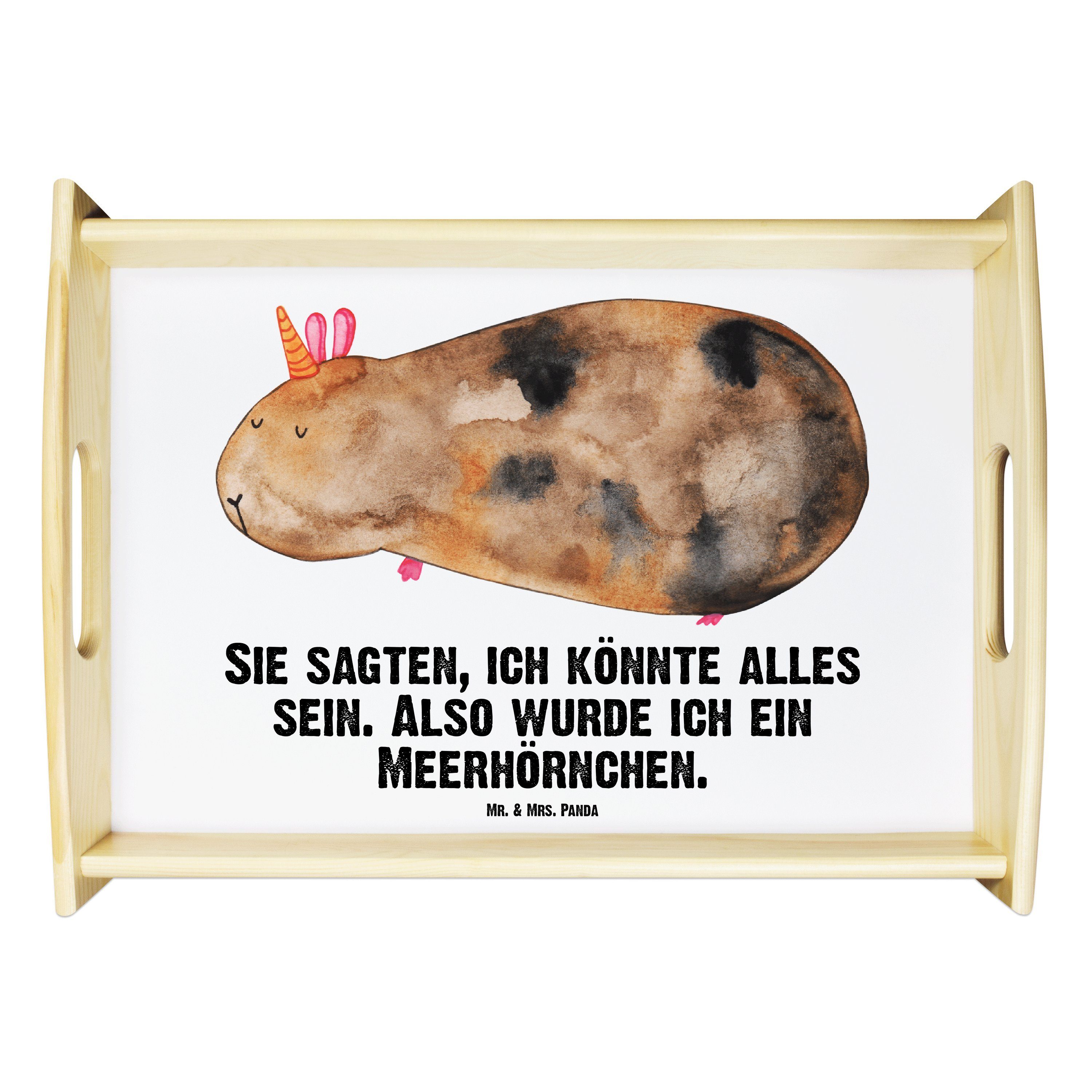 Mr. & Mrs. Panda Tablett Echtholz (1-tlg) Einhorn, - Meerschwein, - Tablett, Frühst, lasiert, Geschenk, Weiß Meerhörnchen