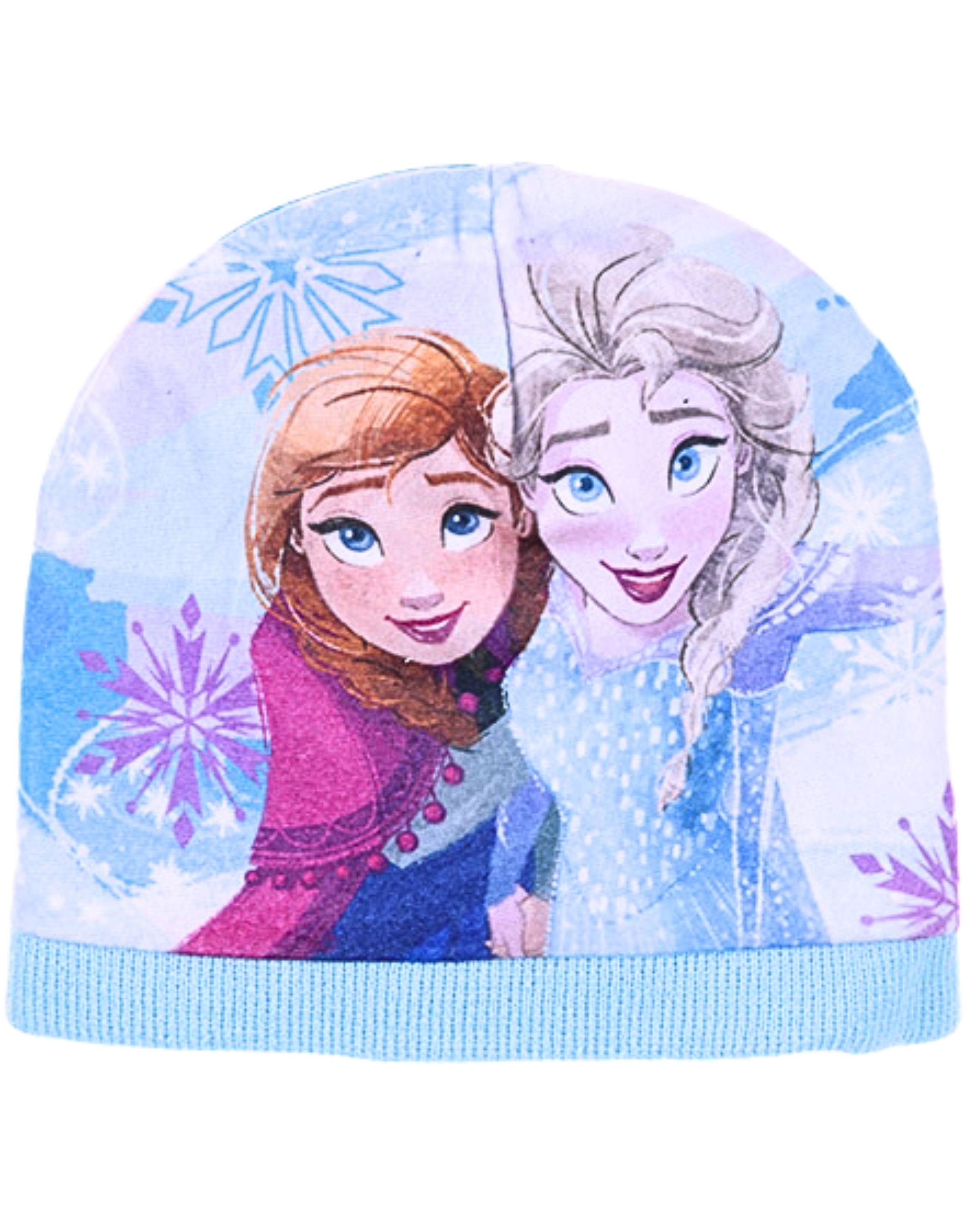 (3-St) Mütze, Schlauchschal, Anna Disney 52, Elsa 54 Handschuhe Gr. Hellblau Frozen cm & Beanie Winter-Set Mädchen