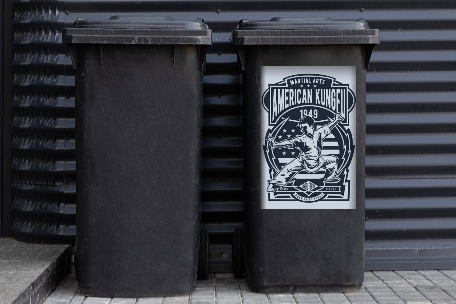 MuchoWow Sticker, (1 Mülleimer-aufkleber, Wandsticker Kungfu Retro - Abfalbehälter St), - - Sport Container, Mülltonne, Zeichnung
