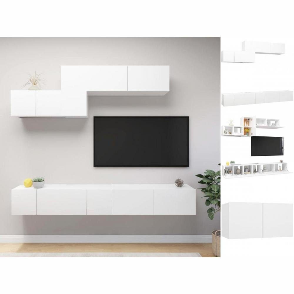 vidaXL Kleiderschrank 6-tlg TV-Schrank-Set Weiß Spanplatte | Kleiderschränke