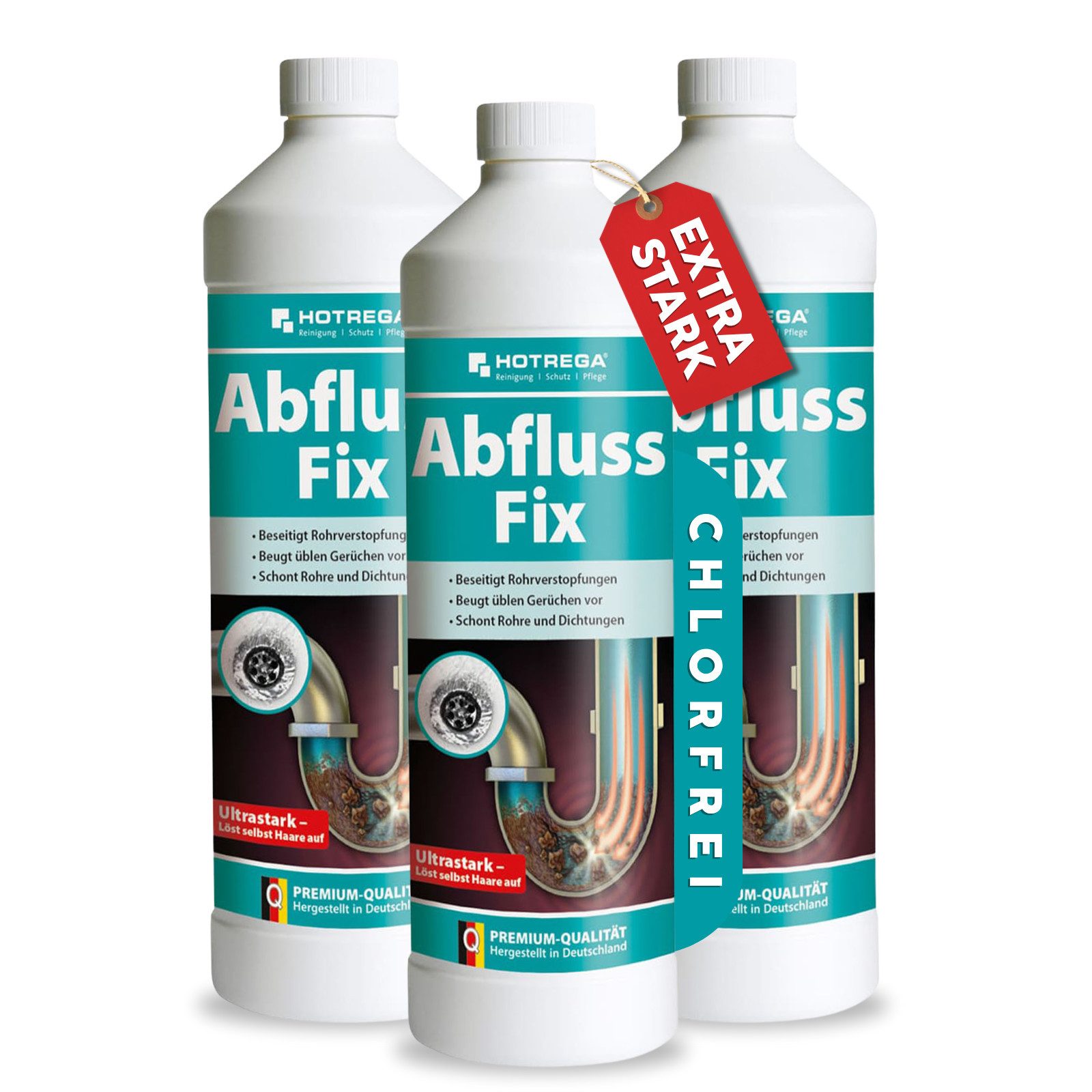 HOTREGA® Abfluss Fix Abflussreiniger Abflussfrei 1L Konzentrat Средства для чистки труб (für Küche, Dusche, WC & Bad gegen Haare, Fett & Verstopfungen)