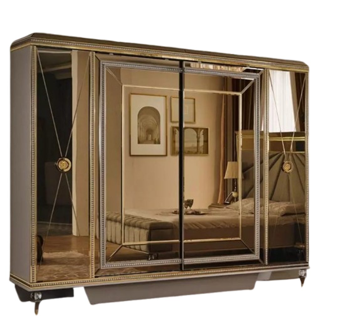 JVmoebel Kleiderschrank Schrank Schränke Viertürig Gold Spiegel Kleiderschrank Sofort (1-St., Kleiderschrank) Made in Europa