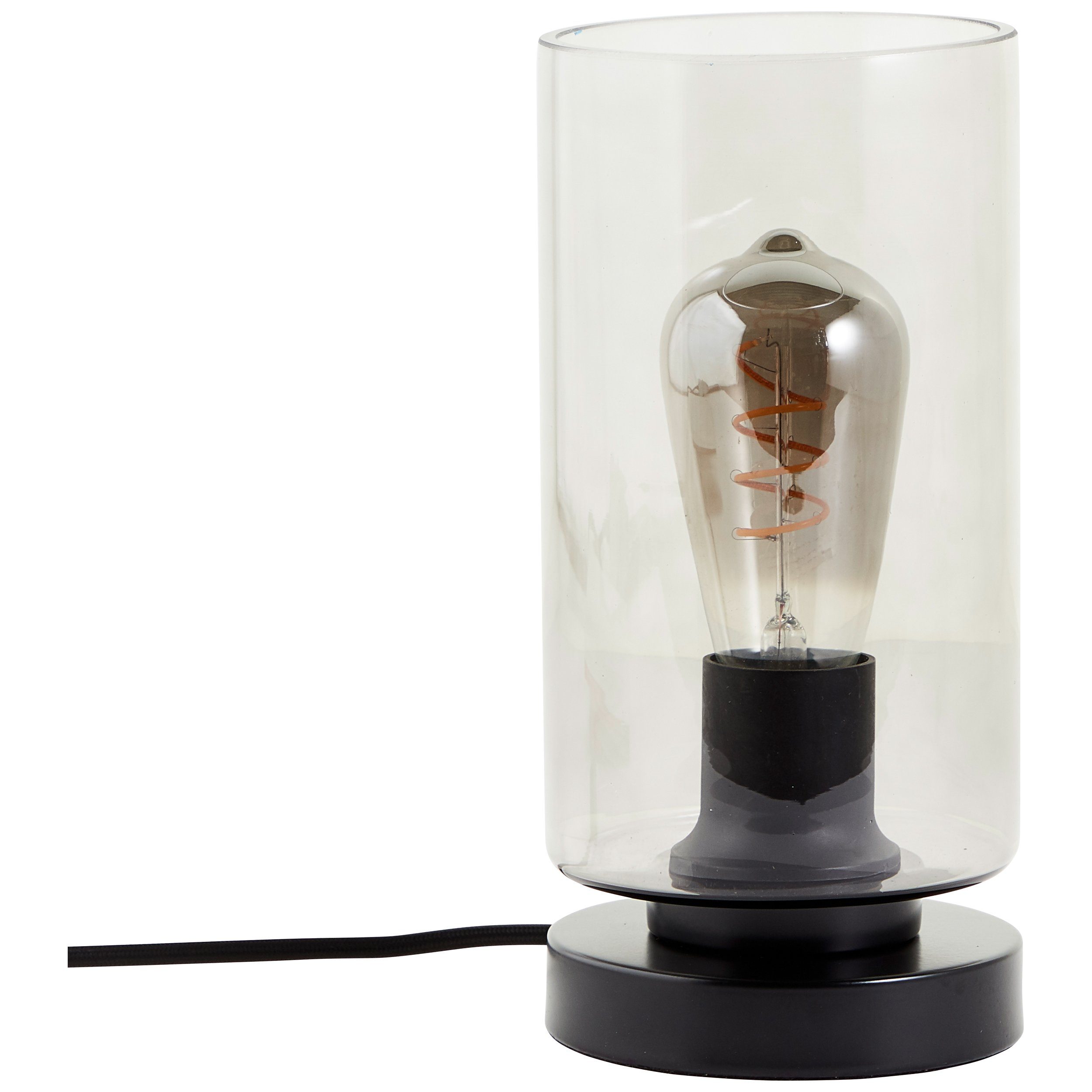 Lightbox Tischleuchte, ohne Leuchtmittel, Tischlampe schwarz mit Rauchglas, matt 28 max. E27 W, Metall/Glas