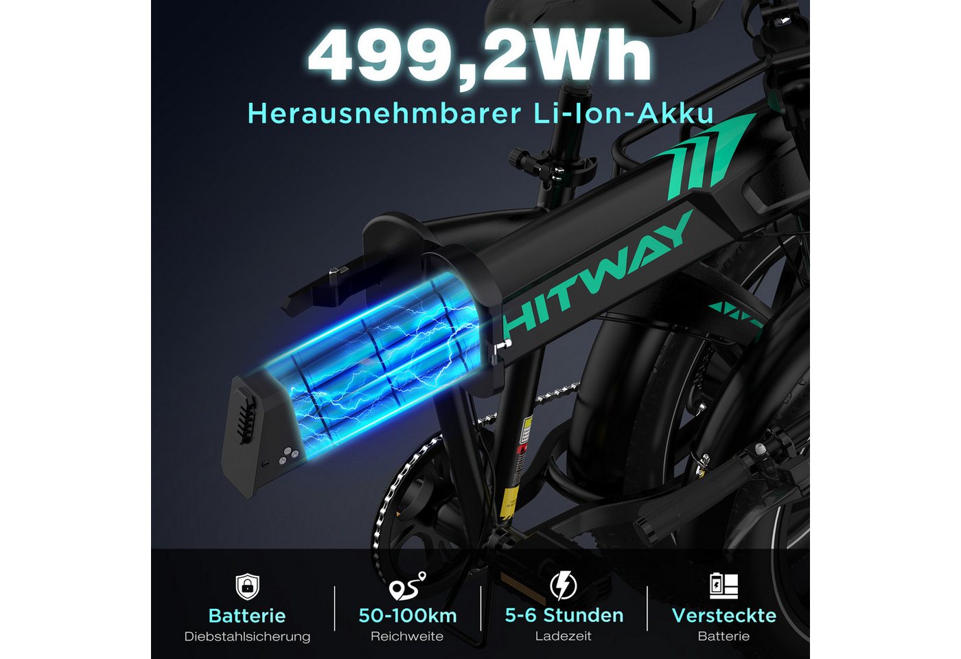 Thumbnail - HITWAY E-Bike Klapprad 20*4,0 zoll Elektrofahrrad Pedelec mit StVZO Max. bis zu 100km, 7 Gang Shimano Shimano Schaltwerk...