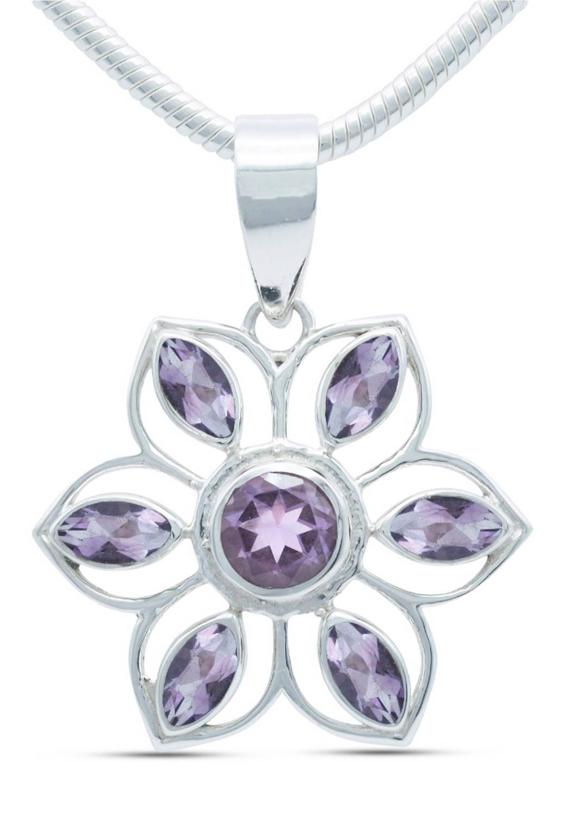 mantraroma Kette mit Anhänger 925er SilbermitAmethyst facettiert