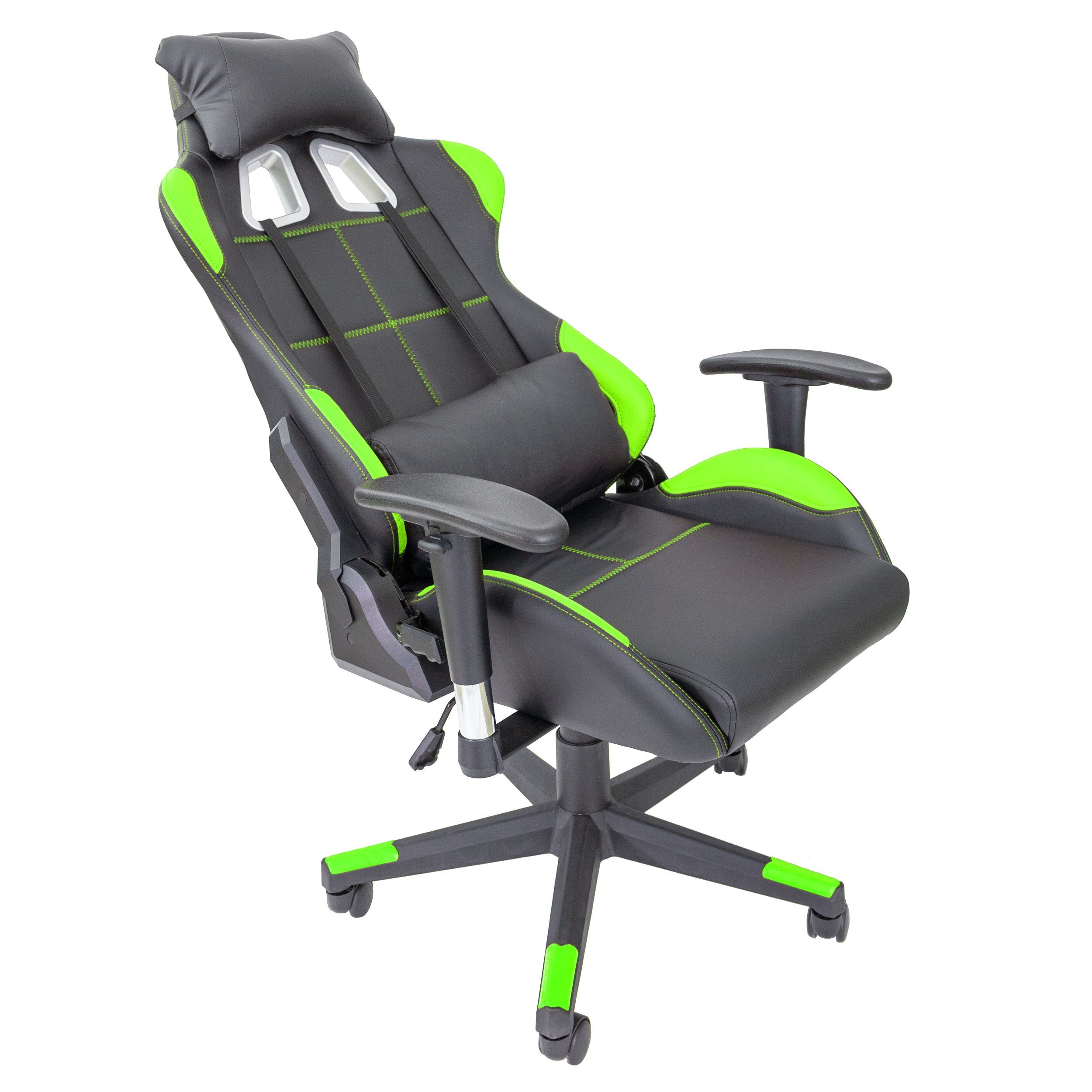 Zockerstuhl, XL bis 150 Stuhl hochwertigem Racing Bürostuhl Grün TPFLiving Gaming-Stuhl - (aus Lendenkissen kg Kunstleder), Fire mit Belastbarkeit Drehstuhl