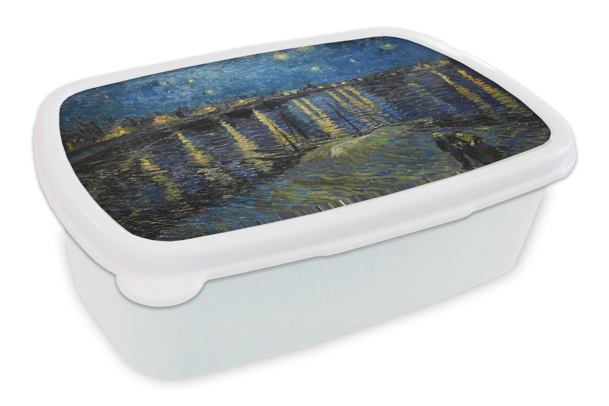 MuchoWow Lunchbox Van Gogh - Brücke - Alte Meister, Kunststoff, (2-tlg), Brotbox für Kinder und Erwachsene, Brotdose, für Jungs und Mädchen weiß