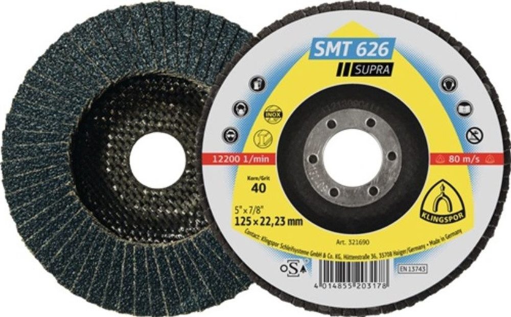 Klingspor Schleifscheibe 10er Pack KLINGSPOR 321691 Lamellenschleifscheibe SMT 626 180x22,2m K.