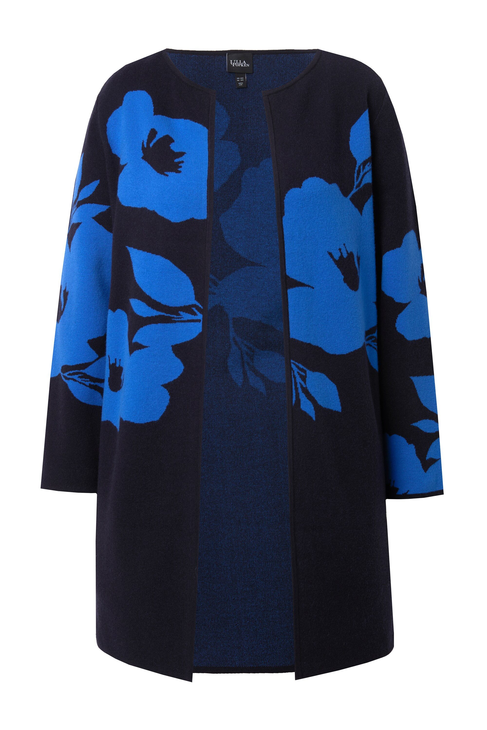 Ulla Popken Strickjacke Strickjacke Blüten Doucleface Rundhals Langarm