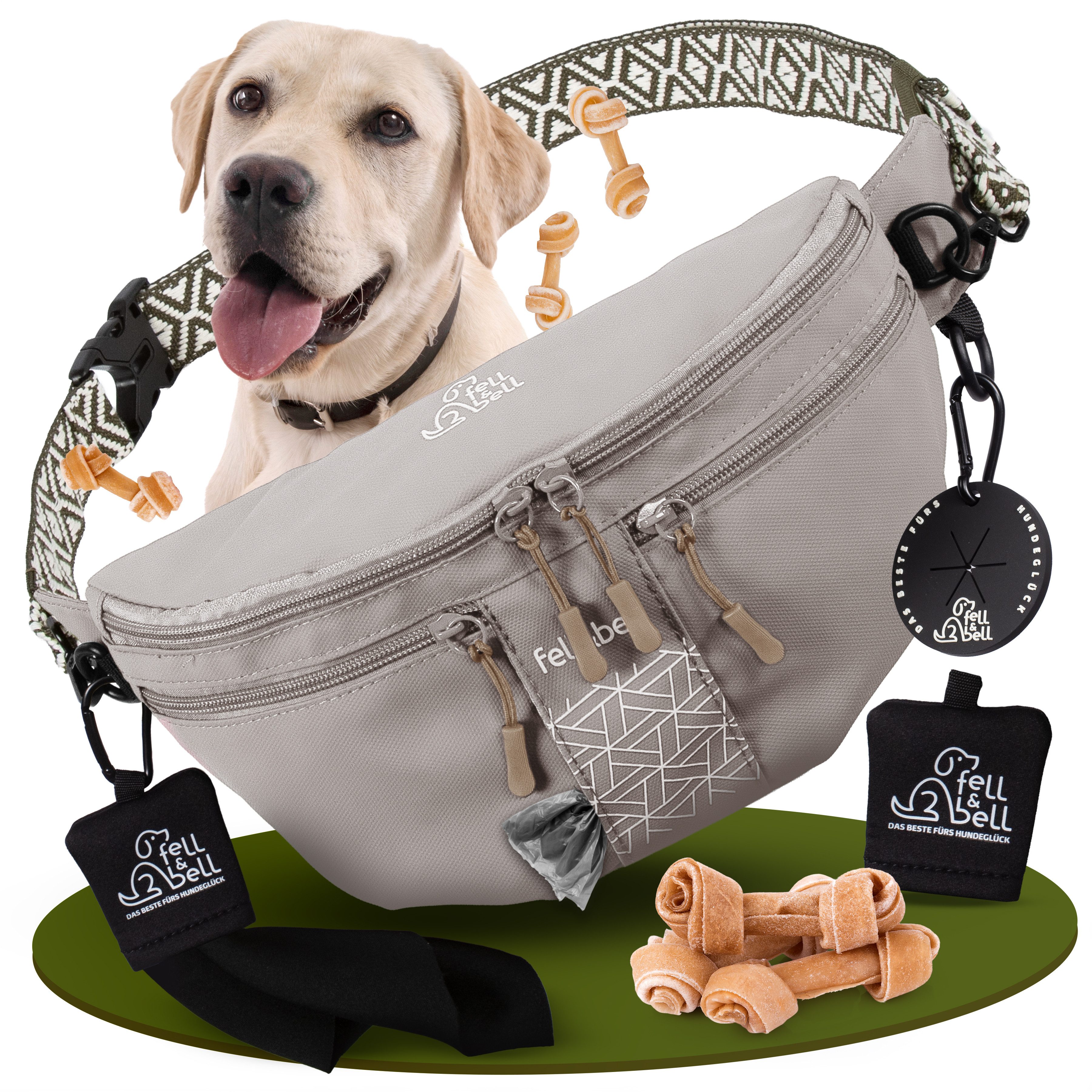 fell&bell Leckerlibeutel mila & me, 3-in-1, mit Snack-& XXL Handyfach, reflektierend, abwaschbar + EXTRAS!