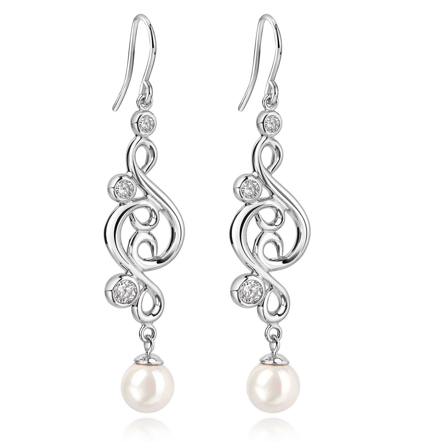 Paar Ohrhänger Damen Perlenohrringe Ornamente Zirkonia SO-152