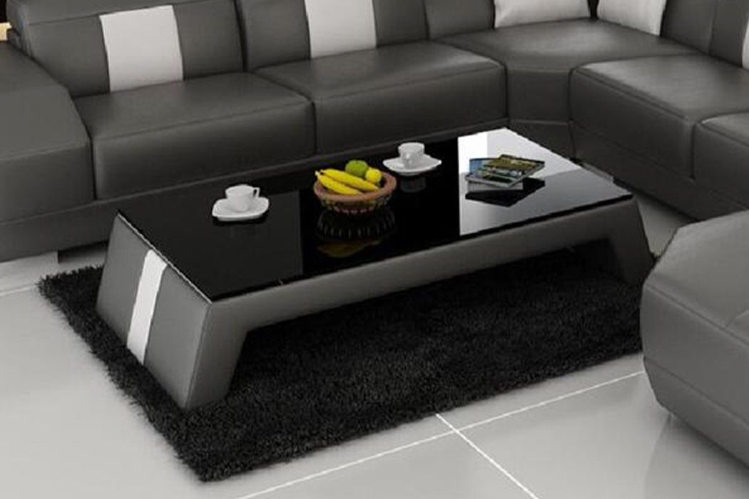 JVmoebel Couchtisch, Design Glastisch Leder Couch Tisch Tische Glas Sofa Wohnzimmertische Grau