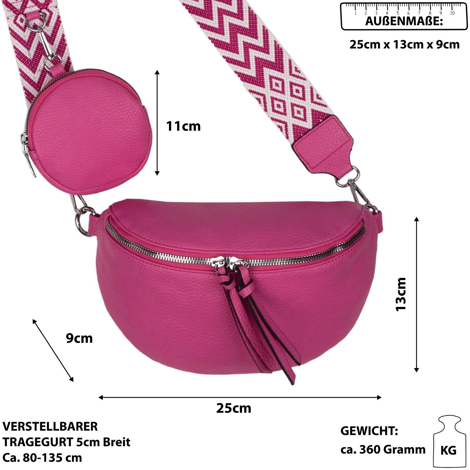 Italy-D, tragbar FUSCHIA Umhängetasche als Bauchtasche Hüfttasche Crossbody-Bag EAAKIE Kunstleder Schultertasche, Umhängetasche CrossOver, Gürteltasche