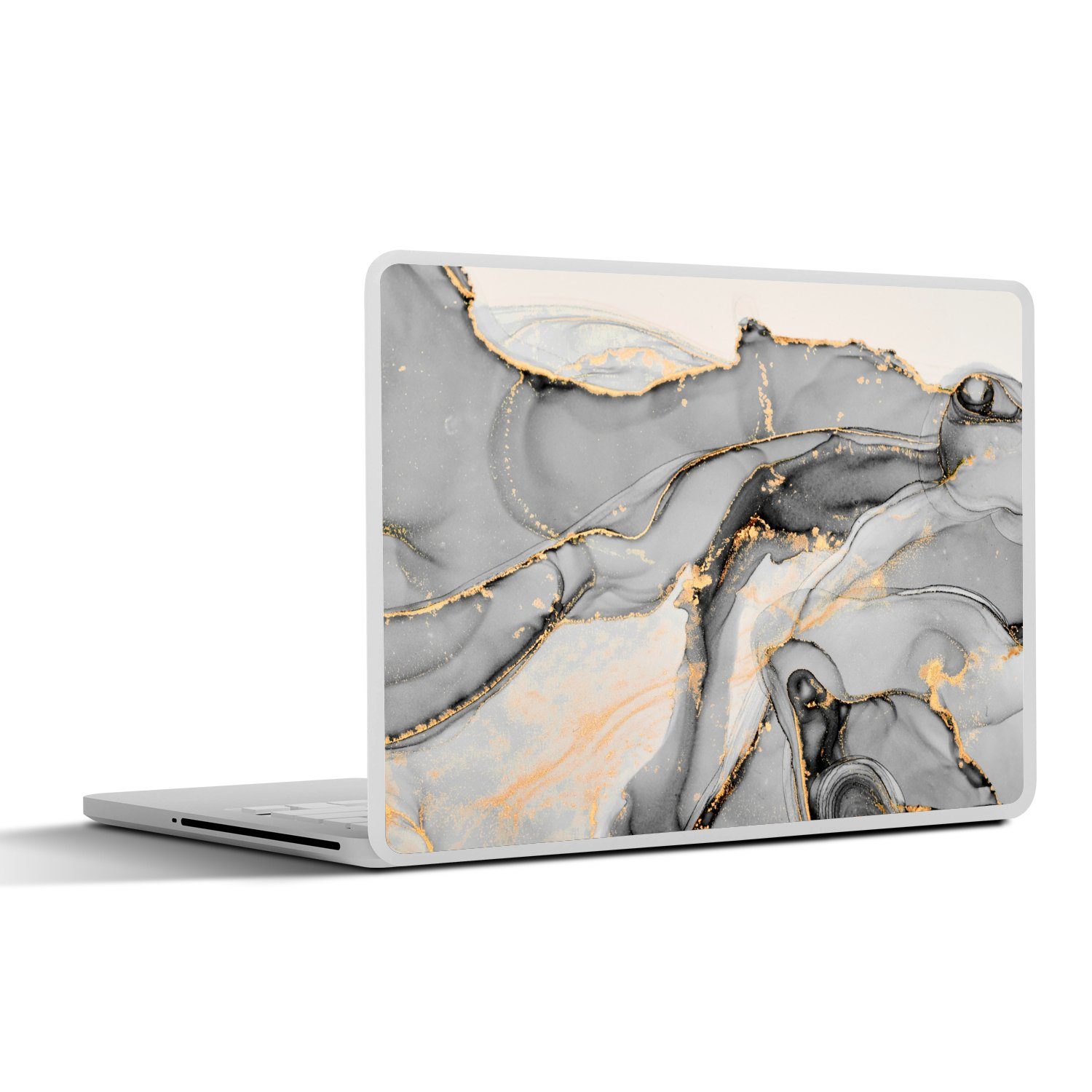 Folie, Wandsticker Marmor Aufkleber, vor Kratzern St), (1 Grau MuchoWow - Laptop Cover, - Schutz Folien Gold Sticker