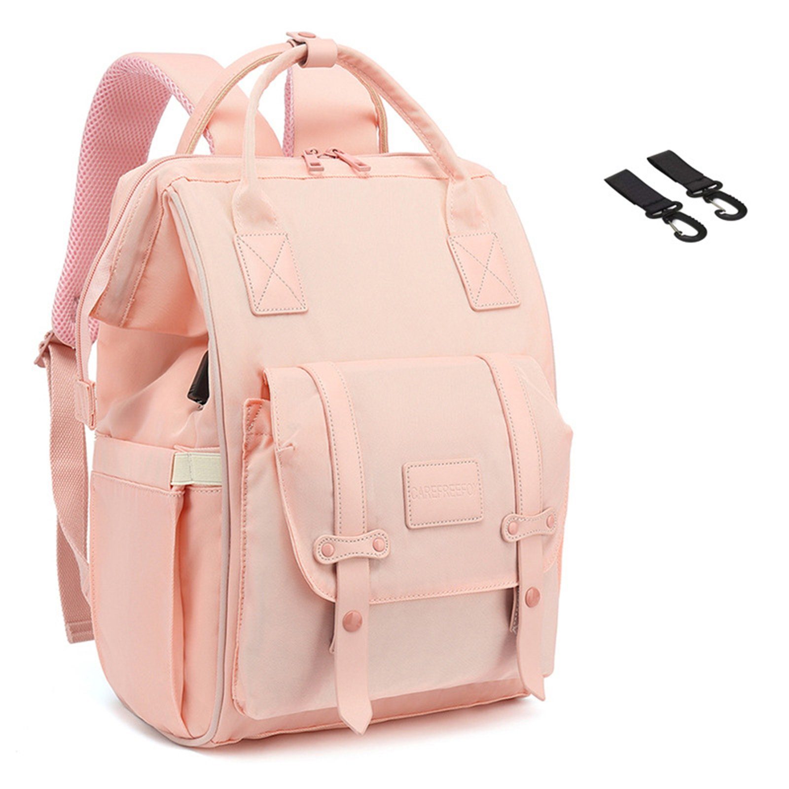 OKWISH Wickelrucksack Wickeltasche Rucksack Baby Multifunktions-Babytaschen wasserabweisend (Windeln Babyflasche Milchfläsche Rucksack Tasche mit USB-Anschluss, Multifunktional, Babytasche, Wickelrucksack), mit Kinderwagen-Haken Pink