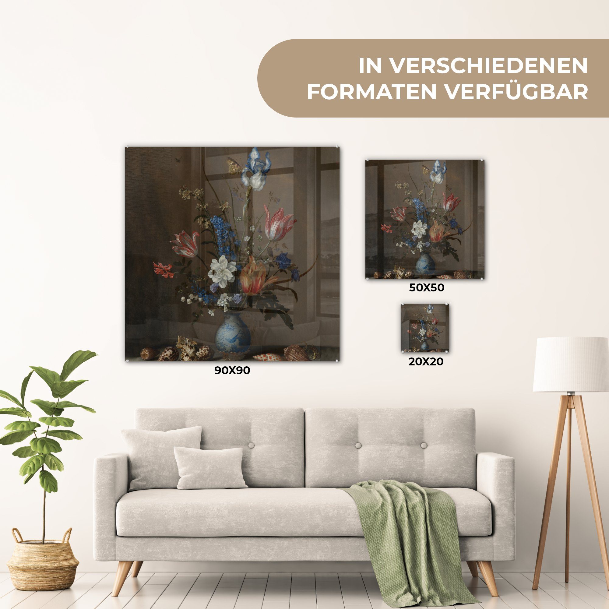 Wandbild - von Blumen Muscheln - Foto Glasbilder Acrylglasbild St), Glas Glas einer MuchoWow - Bilder in auf (1 van, Wan-Li-Vase bunt Gemälde Wanddekoration auf - und Balthasar