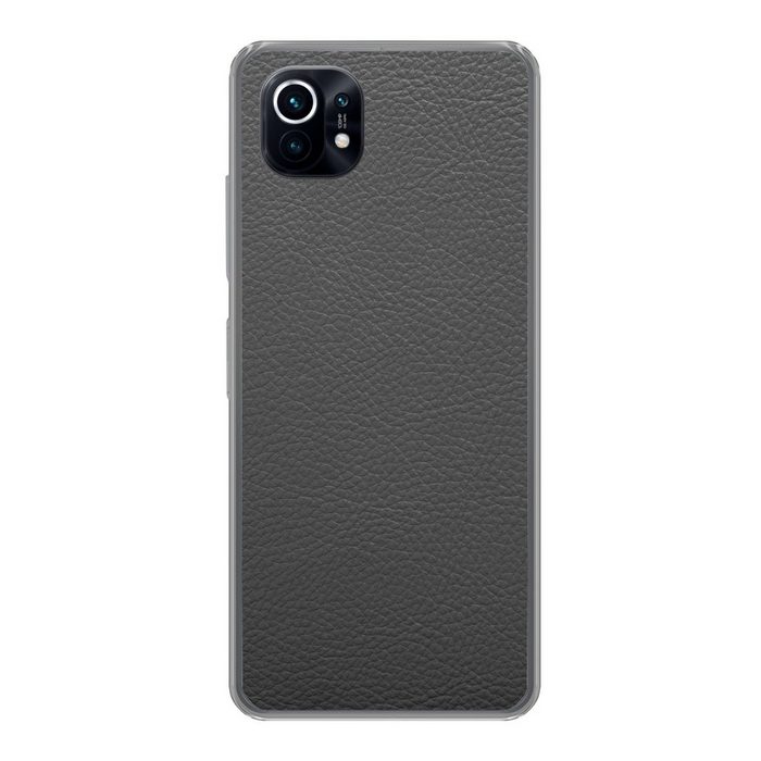 MuchoWow Handyhülle Leder - Strukturiert - Leder-Optik - Grau Phone Case Handyhülle Xiaomi Mi 11 Silikon Schutzhülle