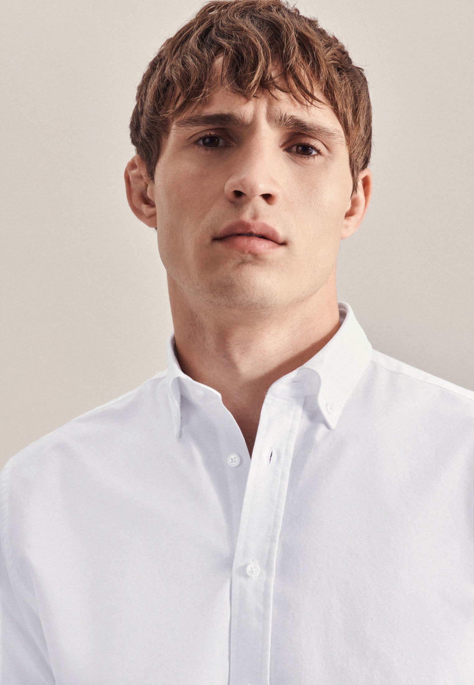 Button-Down-Kragen seidensticker Weiß Langarm Regular Regular Businesshemd Uni