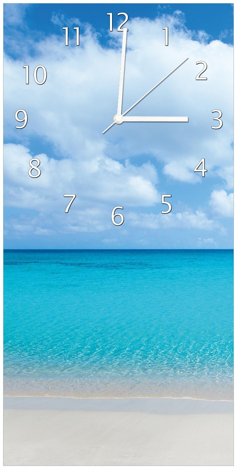 Wanduhr Meer Acryl) (Uhr und Sandstrand blaues aus Wallario