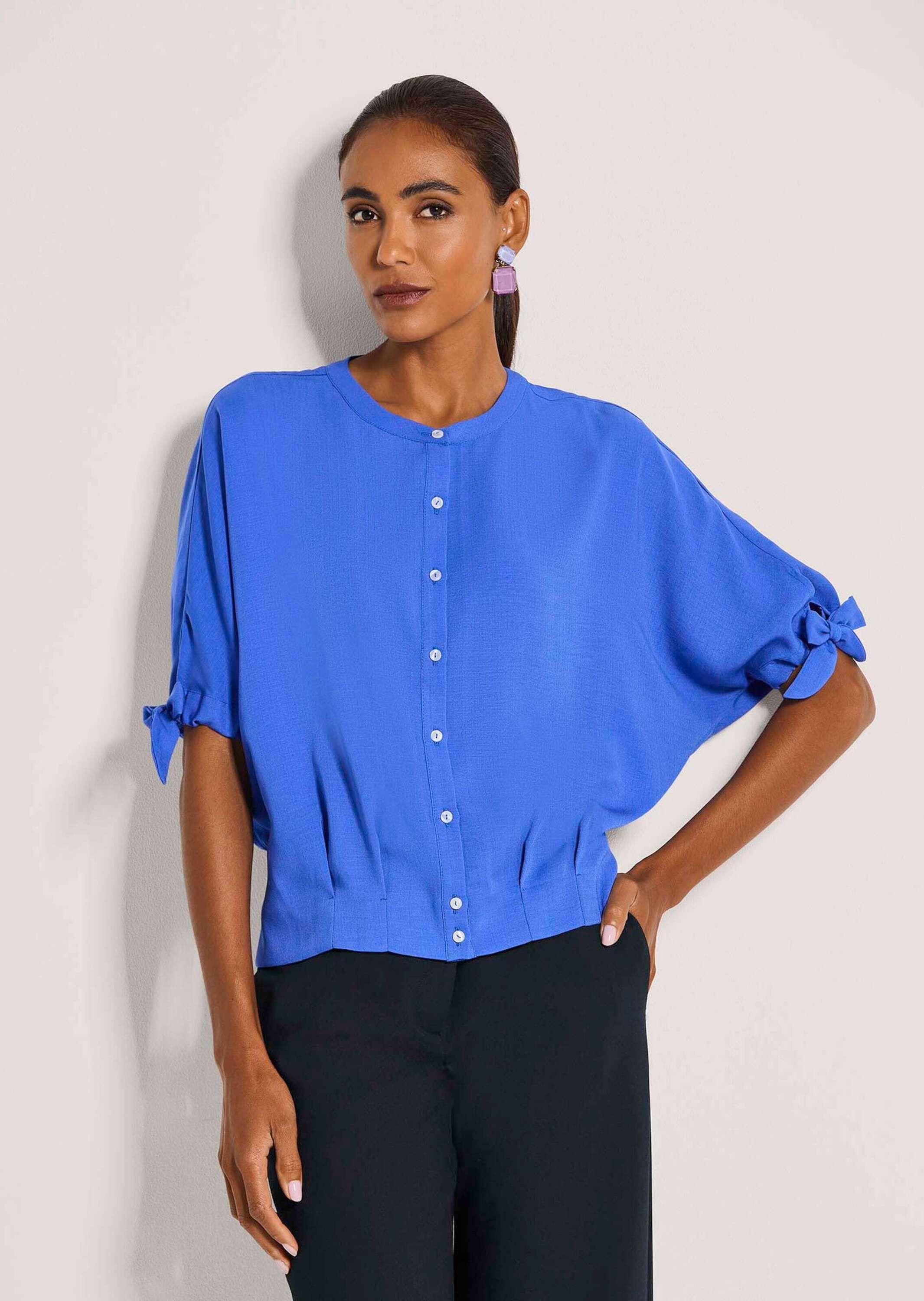 MADELEINE Kurzarmbluse Luftige Sommerbluse mit Fledermausärmeln Faltenbluse günstig online kaufen