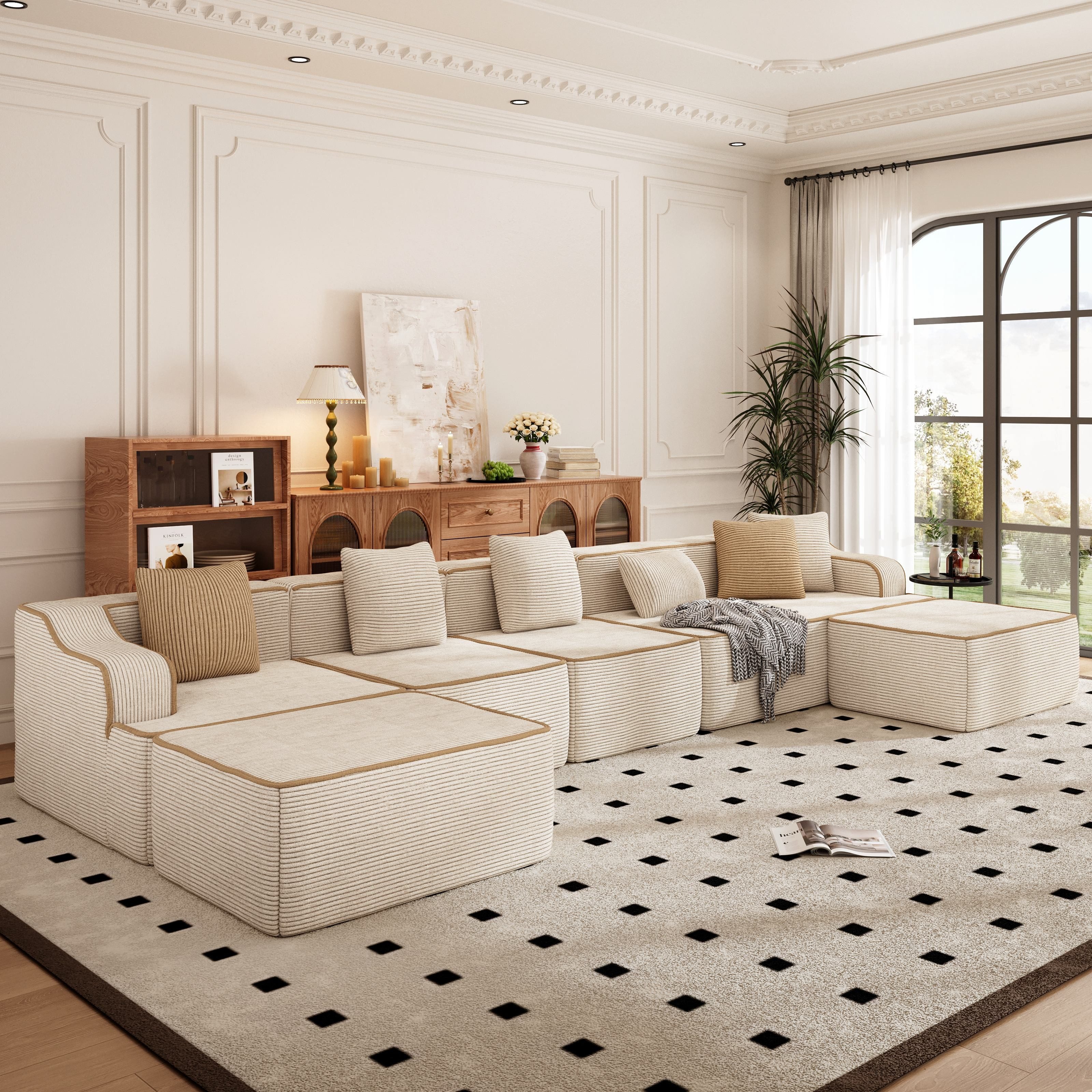 PHI VILLA Ecksofa, Boneless Couch 3-7 Sitzer, L Form Modulares Sofa Wohnzimmer Cord Keine Montage
