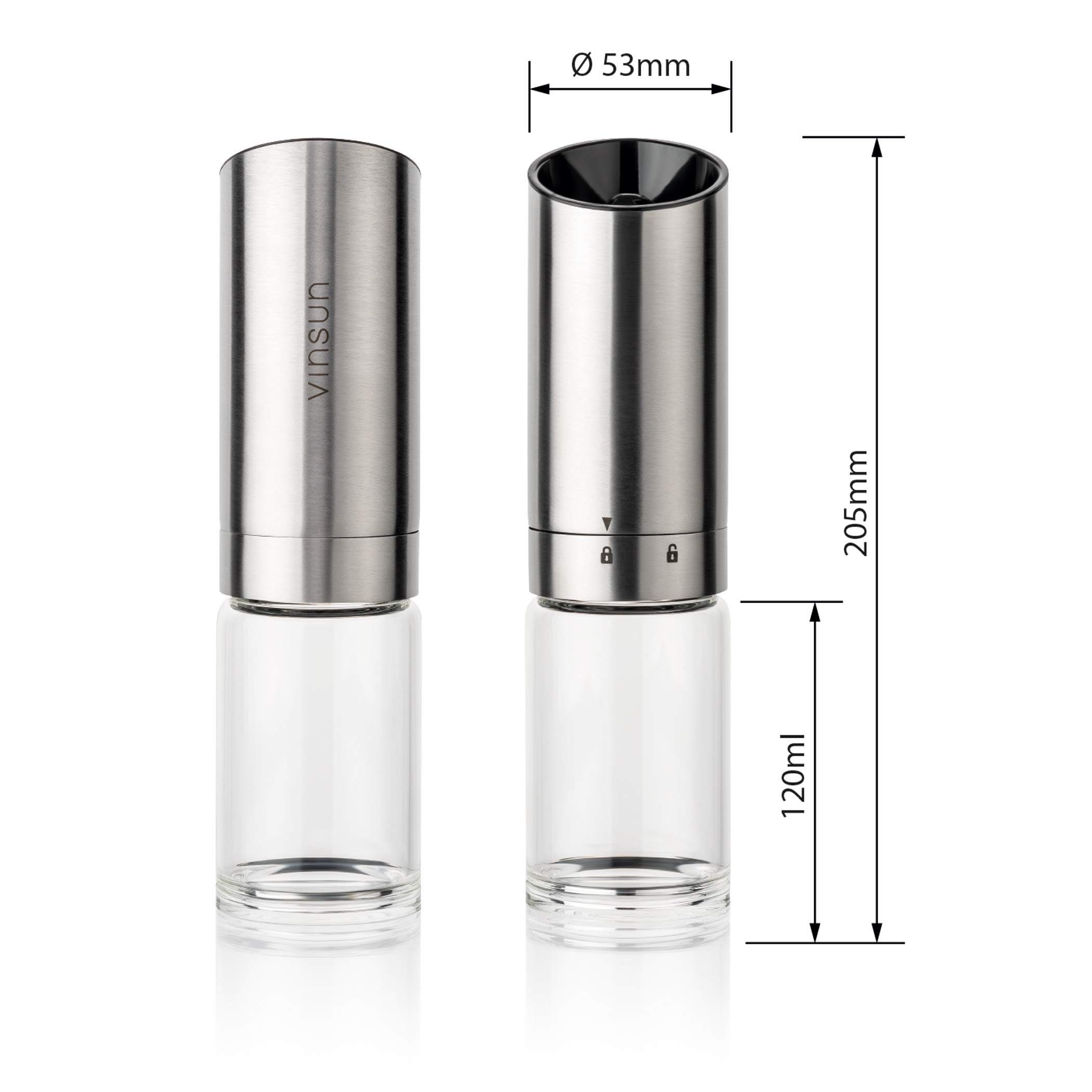 Salz- Vinsun Set elektrisch Pfeffermühle 2er verstellbar Salz-/Pfeffermühle Keramikmahlwerk