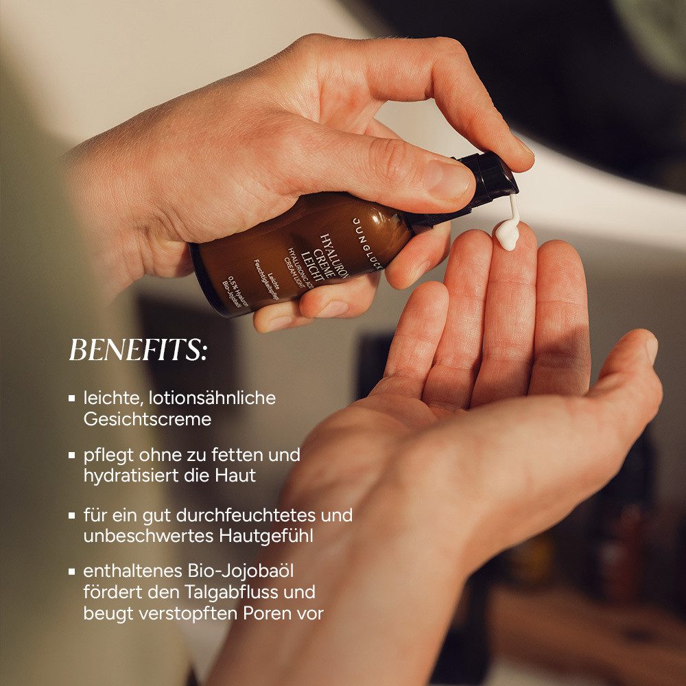 JUNGLÜCK Tagescreme Hyaluron Creme Leicht - Tages- & Nachtpflege, 1-tlg., Leichte Feuchtigkeitspflege besonders für ölige und unreine Haut