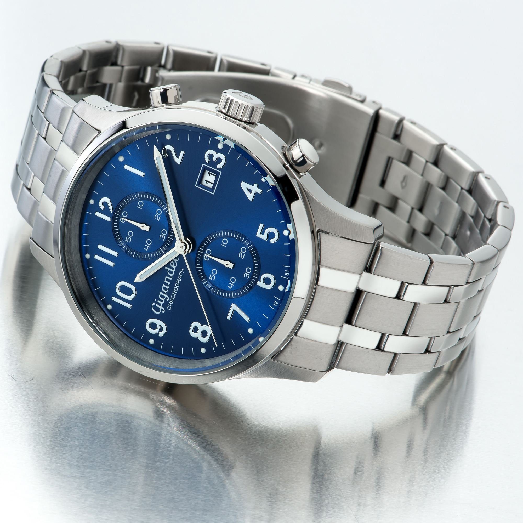 Gigandet Chronograph Armbanduhr, Herrenuhr, Sportuhr, 44mm, SKYSCRAPER G49-004, Mineralglas, Datumsanzeige, Edelstahlband, 5bar/50m wasserdicht