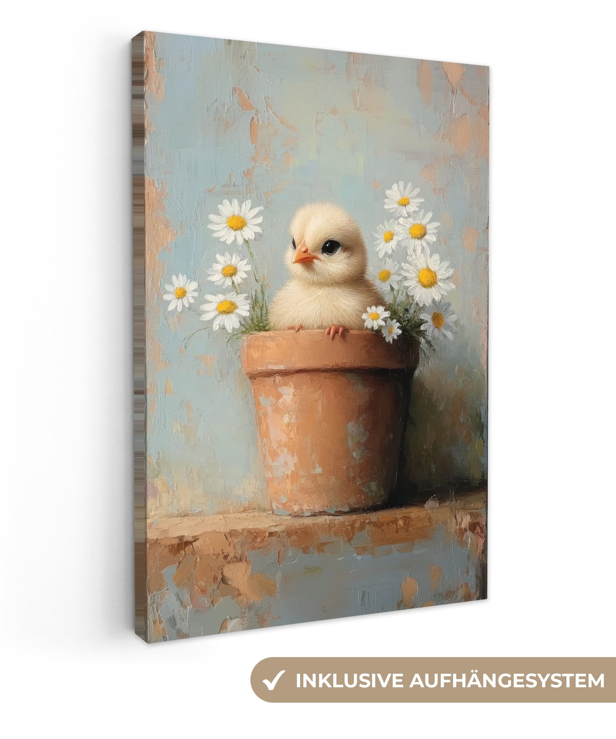 OneMillionCanvasses® Leinwandbild Blumentopf - Küken - günstig online kaufen