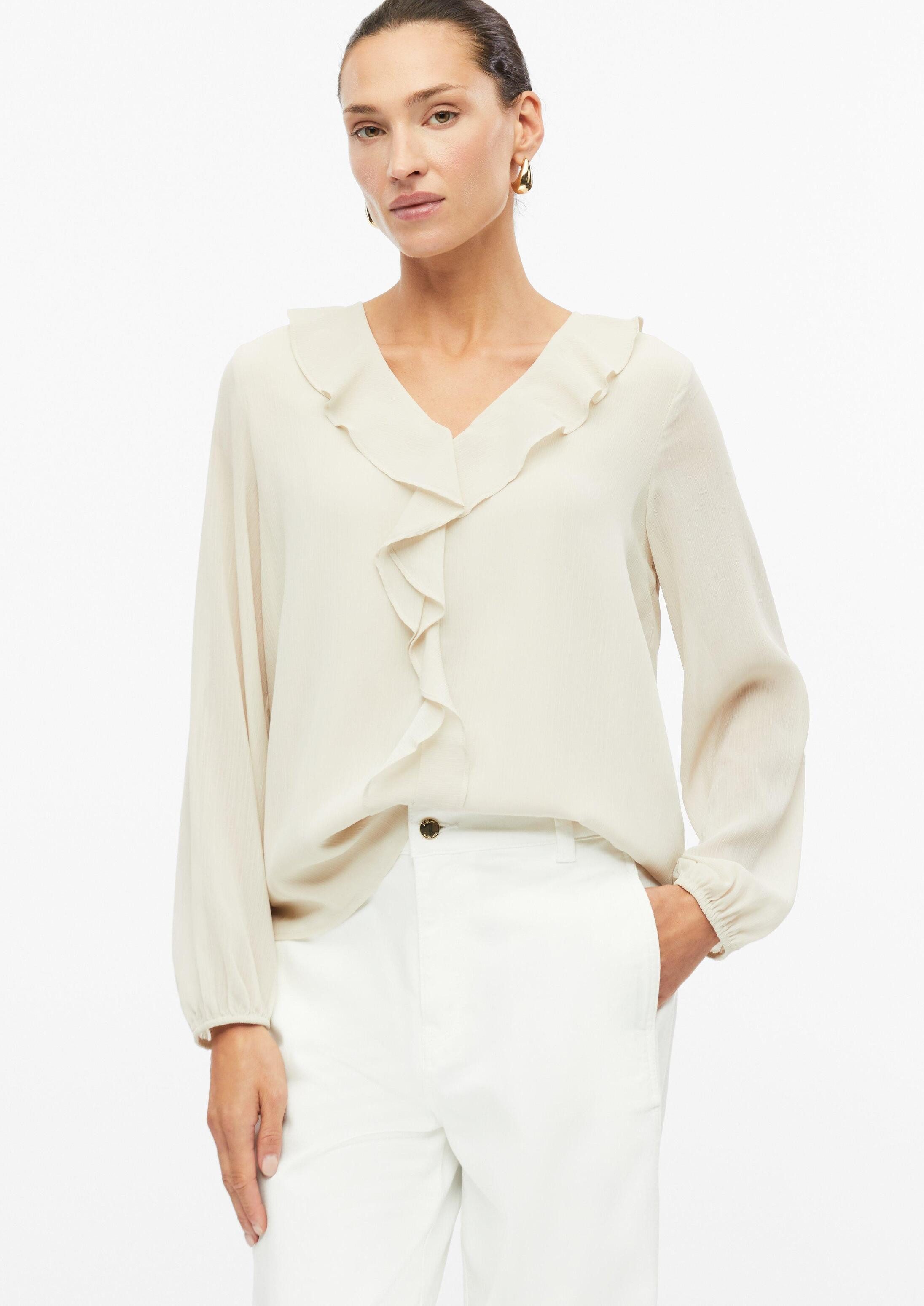 s.Oliver Langarmbluse Bluse Crêpe-Bluse mit Volants