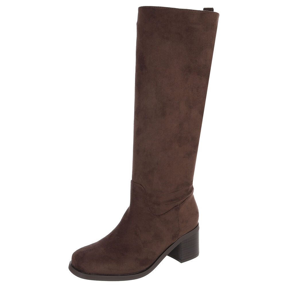 Ital-Design Damen Kniehohe Stiefel mit Blockabsatz Stiefel (92214565) Blockabsatz Stiefel in Braun