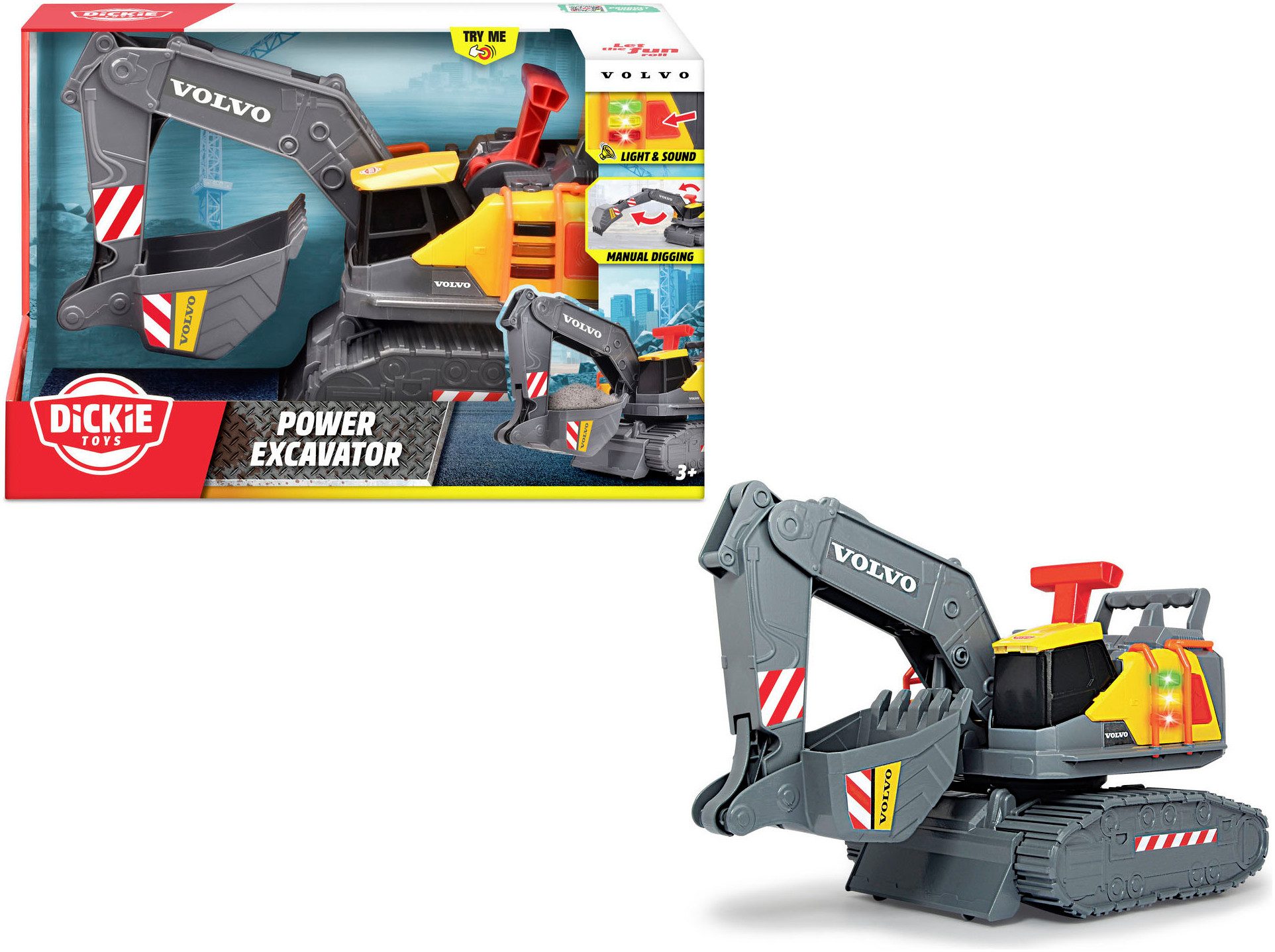 Dickie Toys Spielzeug-Bagger Volvo Power Excavator, mit Licht und Sound