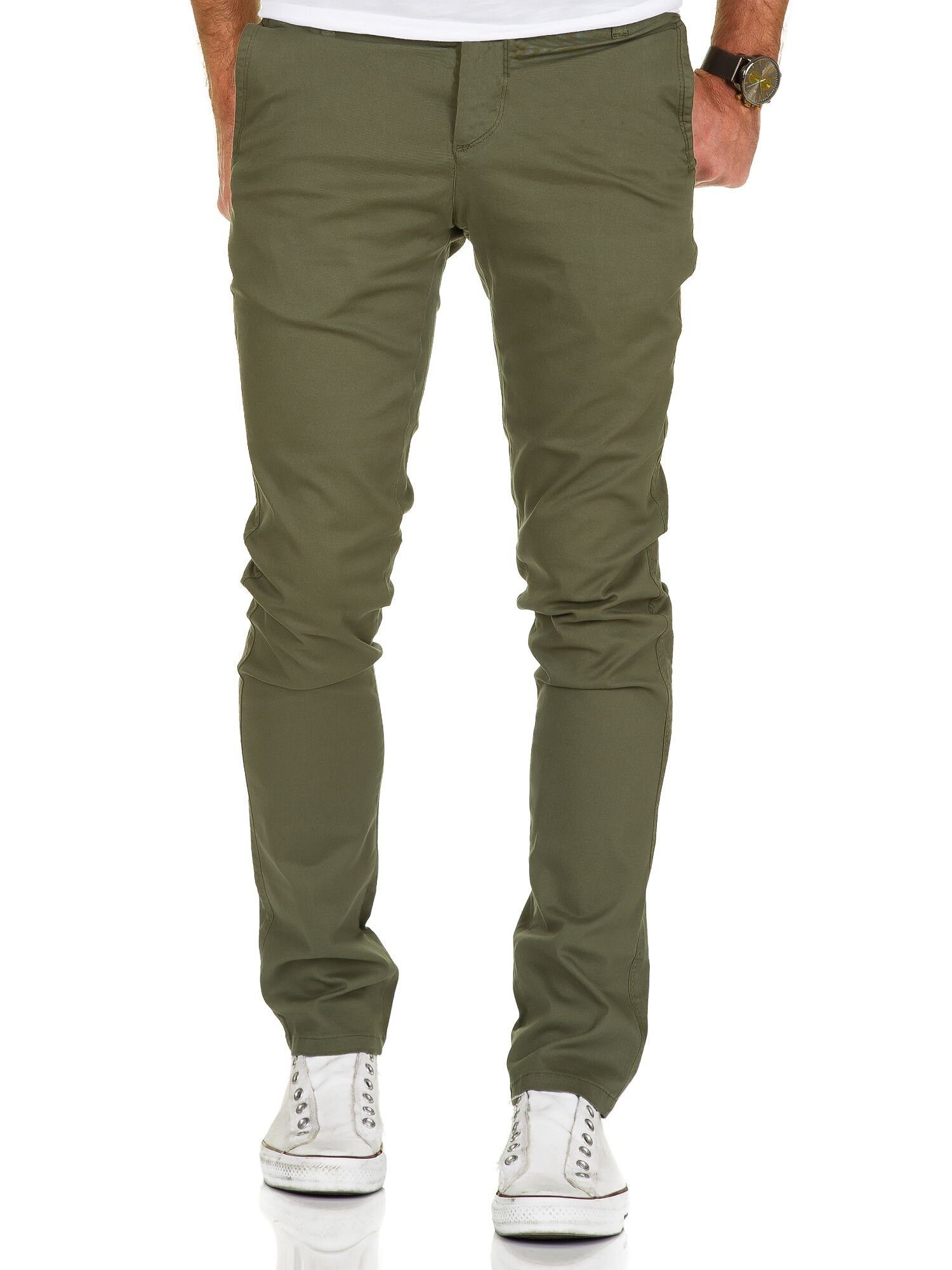 REPUBLIX Chinohose Herren Regular Slim Hose Jeans Chino Olive