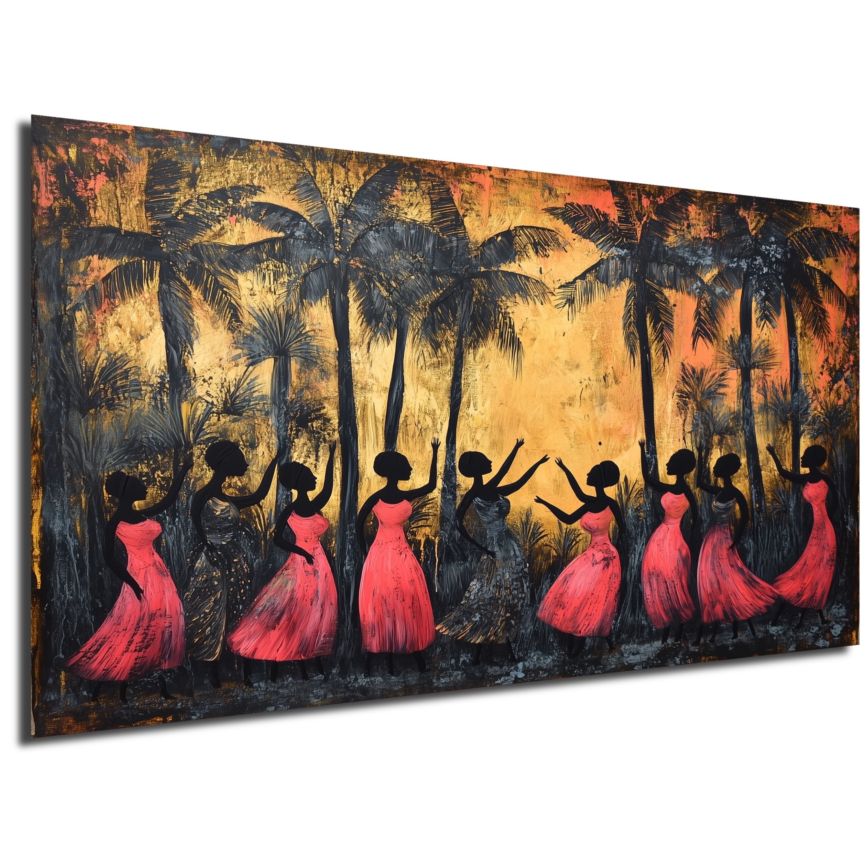 DARO Design Leinwandbild Modern Abstrakt Wandbilder XXL Wandbild Wand Deko Leinwand Bilder, (tanzende afrikanische Frauen - Bild groß Wohnzimmer Schlafzimmer Küche Esszimmer Einteilig Querformat Fotodruck Leinwände Wanddeko Abstrakte Kunst Boho), 30x20cm