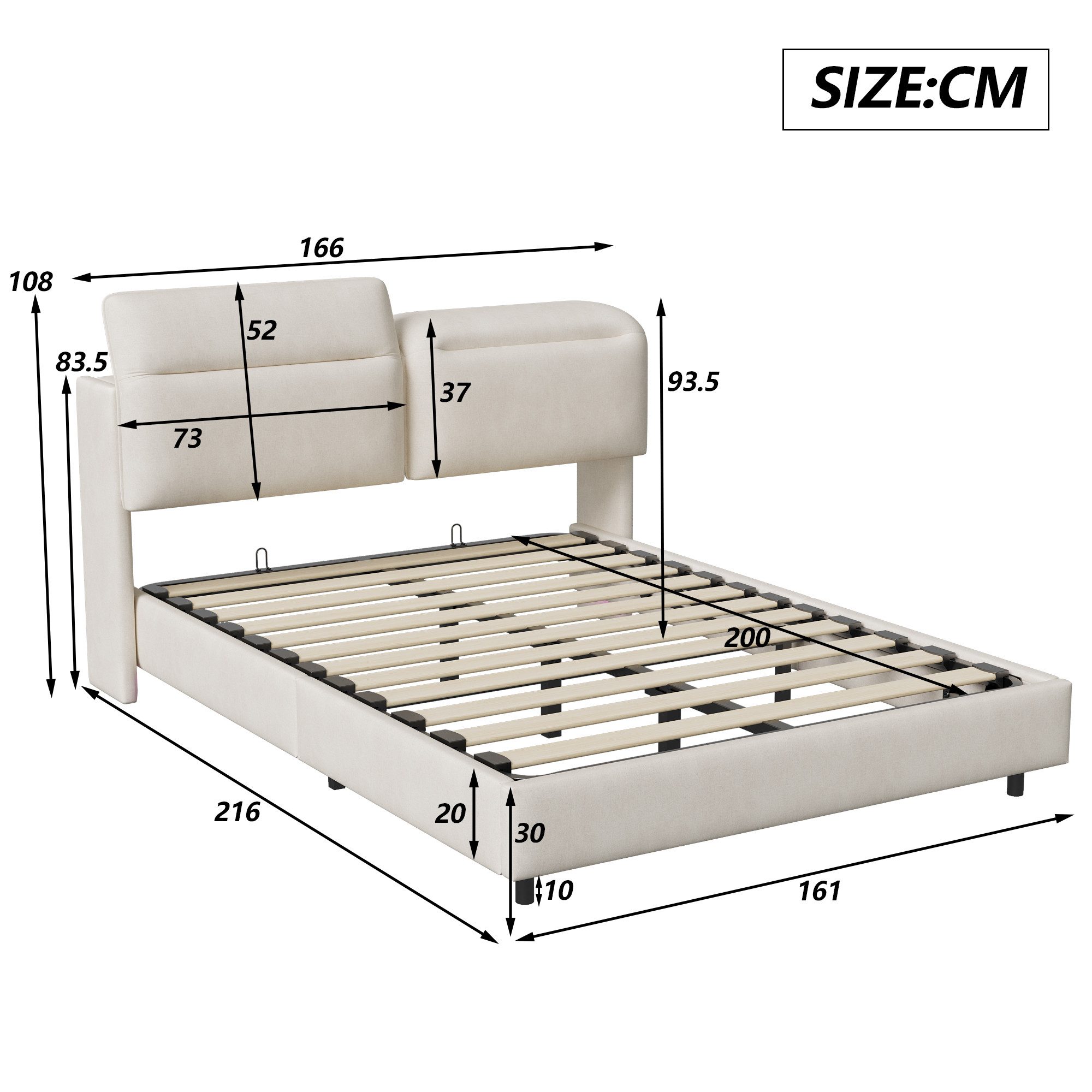 FUROKOY Stauraumbett Polsterbett Doppelbett mit LED-Beleuchtung (Gepolstert günstig online kaufen