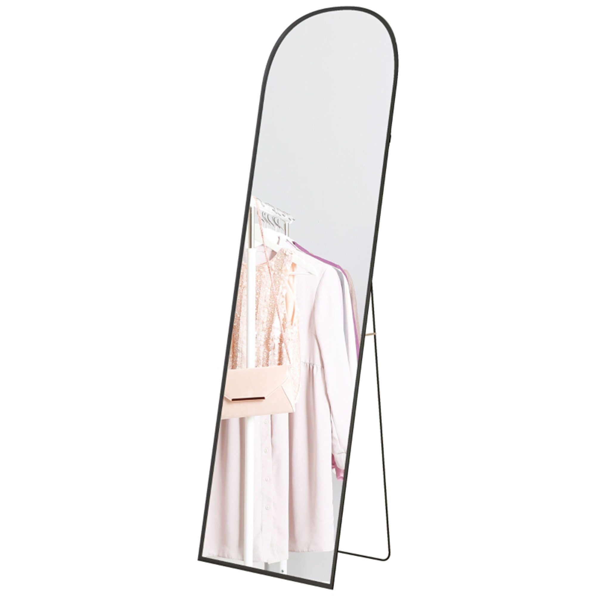 MC Star Ganzkörperspiegel 169 x 49 cm Gewölbter Standspiegel mit Bruchsichere Glas und Alurahmen (Wandspiegel zum Anlehnen, Stehen, Spiegel für Wohnzimmer, Schlafzimmer, Flur, Schwarz)